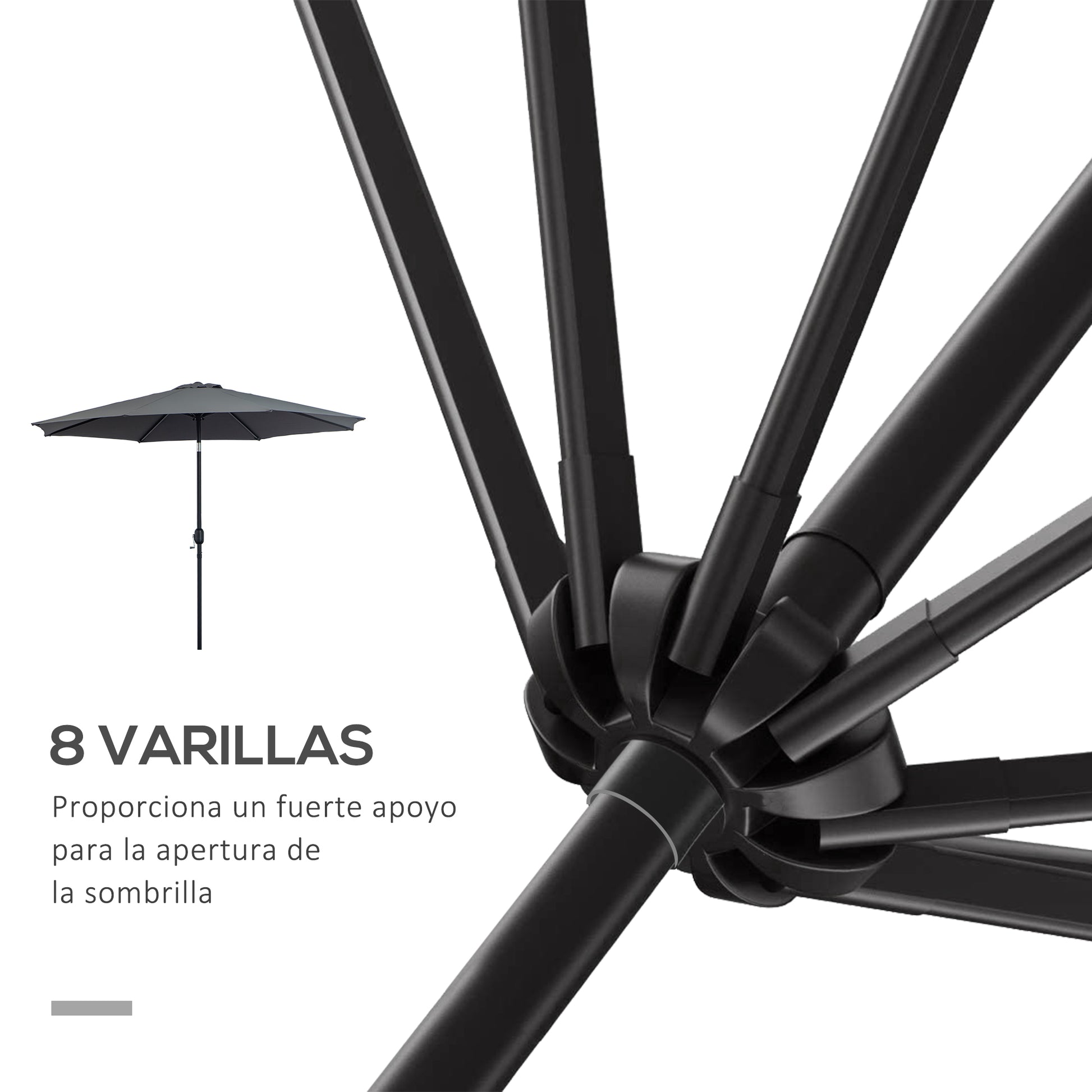 Garden Umbrella Ø295x250 cm with Crank Outdoor Parasol with Tilt Mechanism and Detachable Metal Pole for Terrace Pool Patio Dark Gray