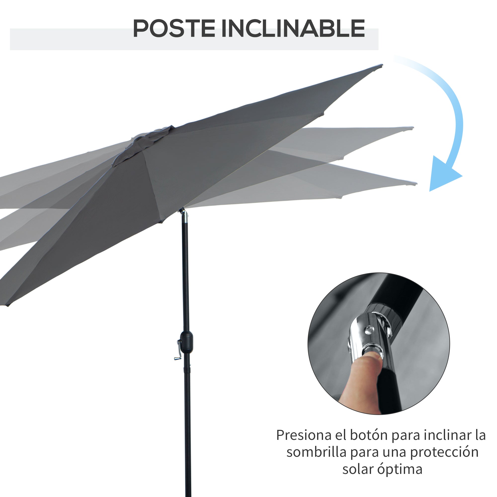 Garden Umbrella Ø295x250 cm with Crank Outdoor Parasol with Tilt Mechanism and Detachable Metal Pole for Terrace Pool Patio Dark Gray