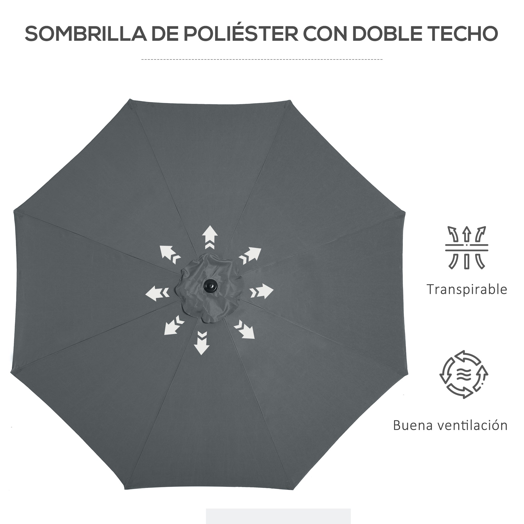 Garden Umbrella Ø295x250 cm with Crank Outdoor Parasol with Tilt Mechanism and Detachable Metal Pole for Terrace Pool Patio Dark Gray