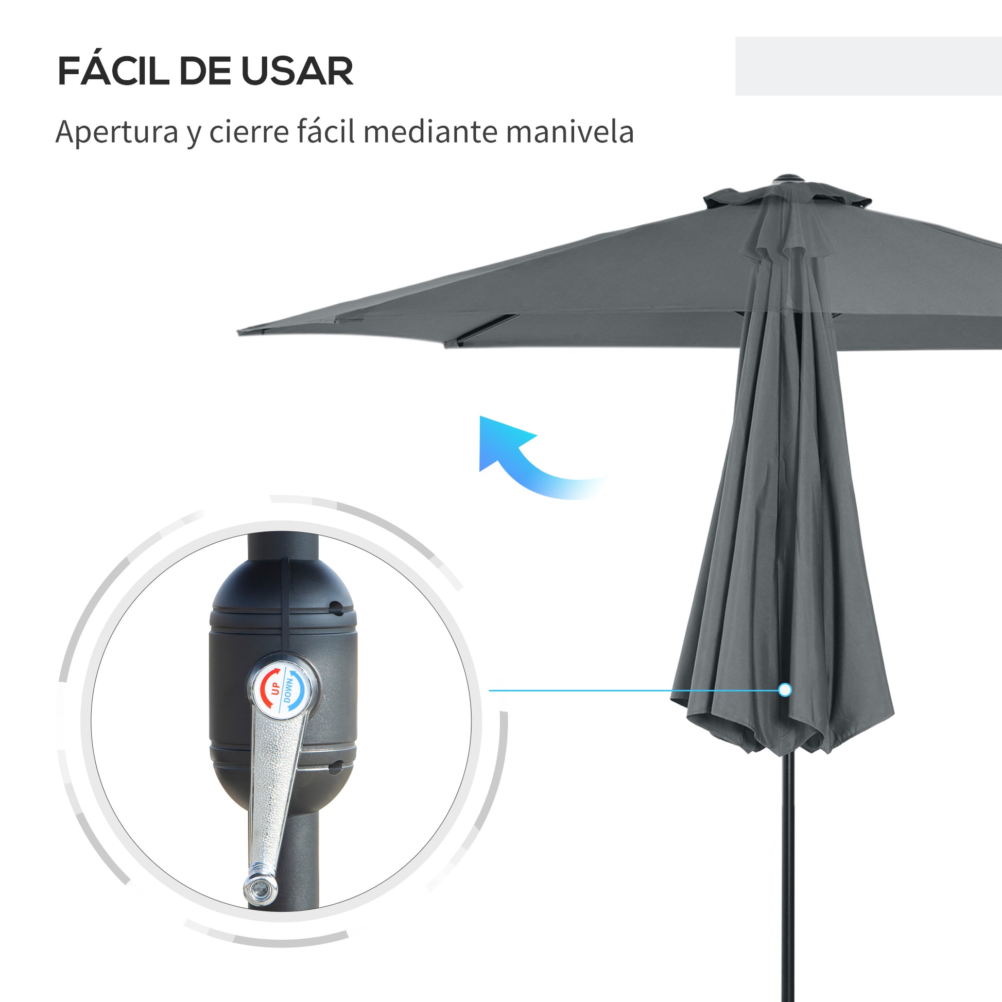Garden Umbrella Ø295x250 cm with Crank Outdoor Parasol with Tilt Mechanism and Detachable Metal Pole for Terrace Pool Patio Dark Gray