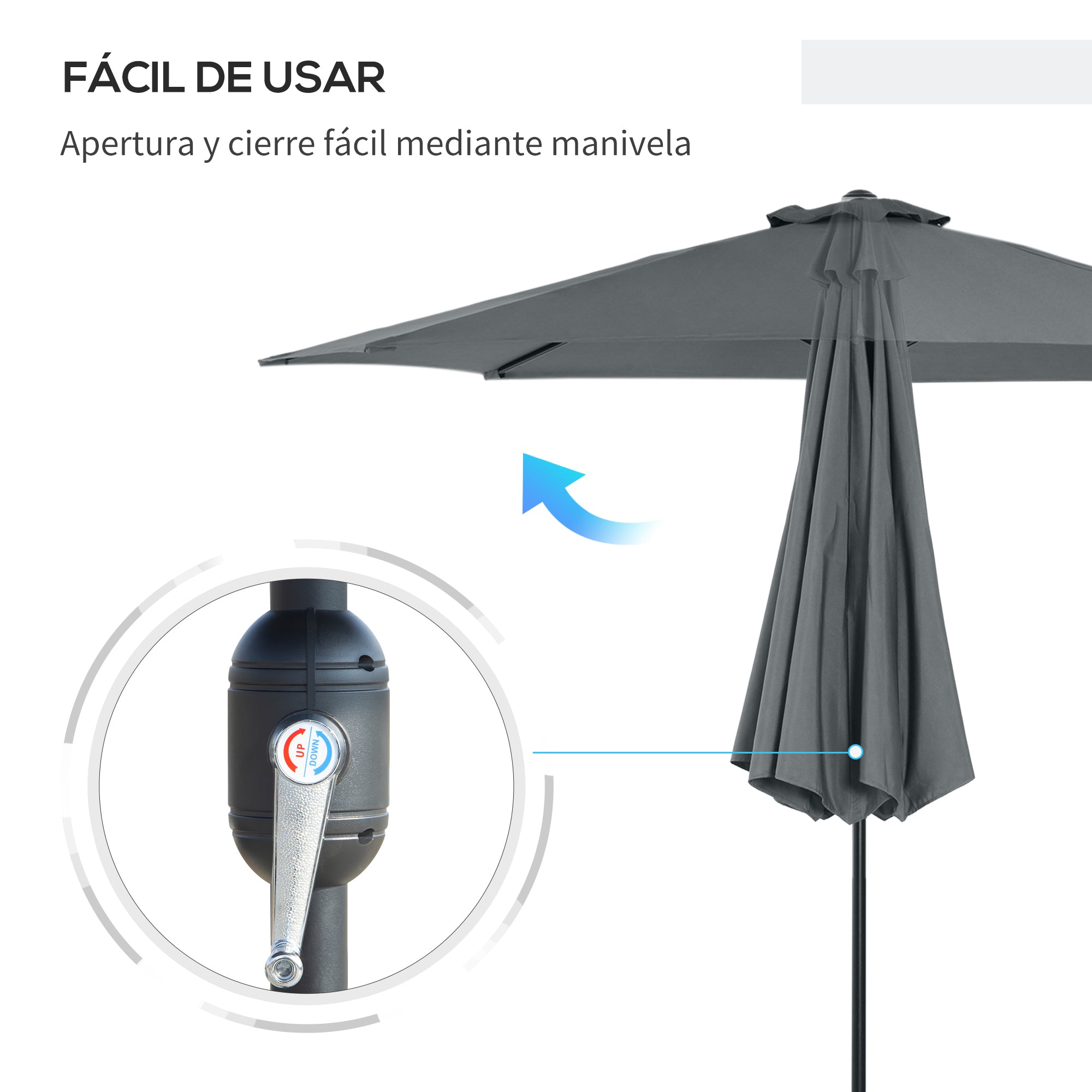 Garden Umbrella Ø295x250 cm with Crank Outdoor Parasol with Tilt Mechanism and Detachable Metal Pole for Terrace Pool Patio Dark Gray