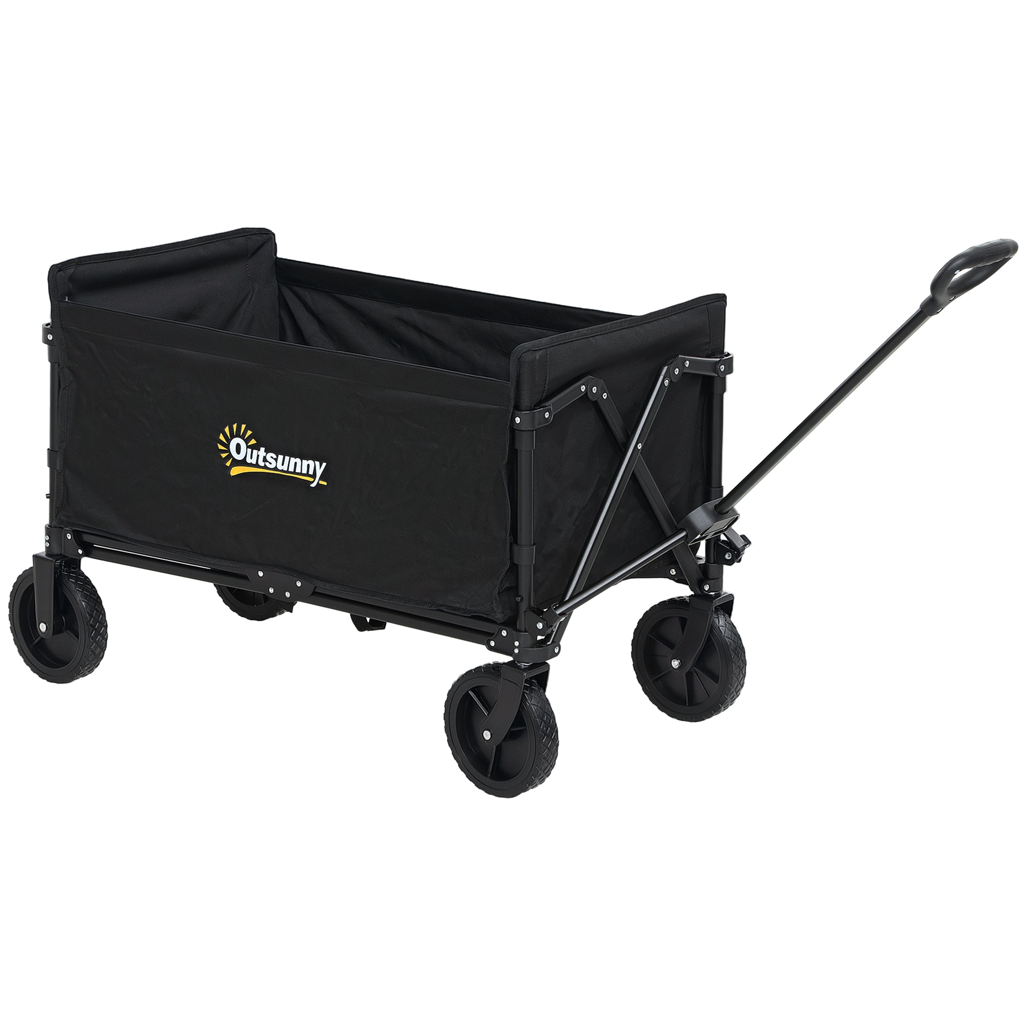 120L Garden Cart with 4 Swivel Wheels, Folding Beach Cart in Steel and Oxford Fabric with Storage Bag and Adjustable Swivel Handle, 90x48x62 cm, Black