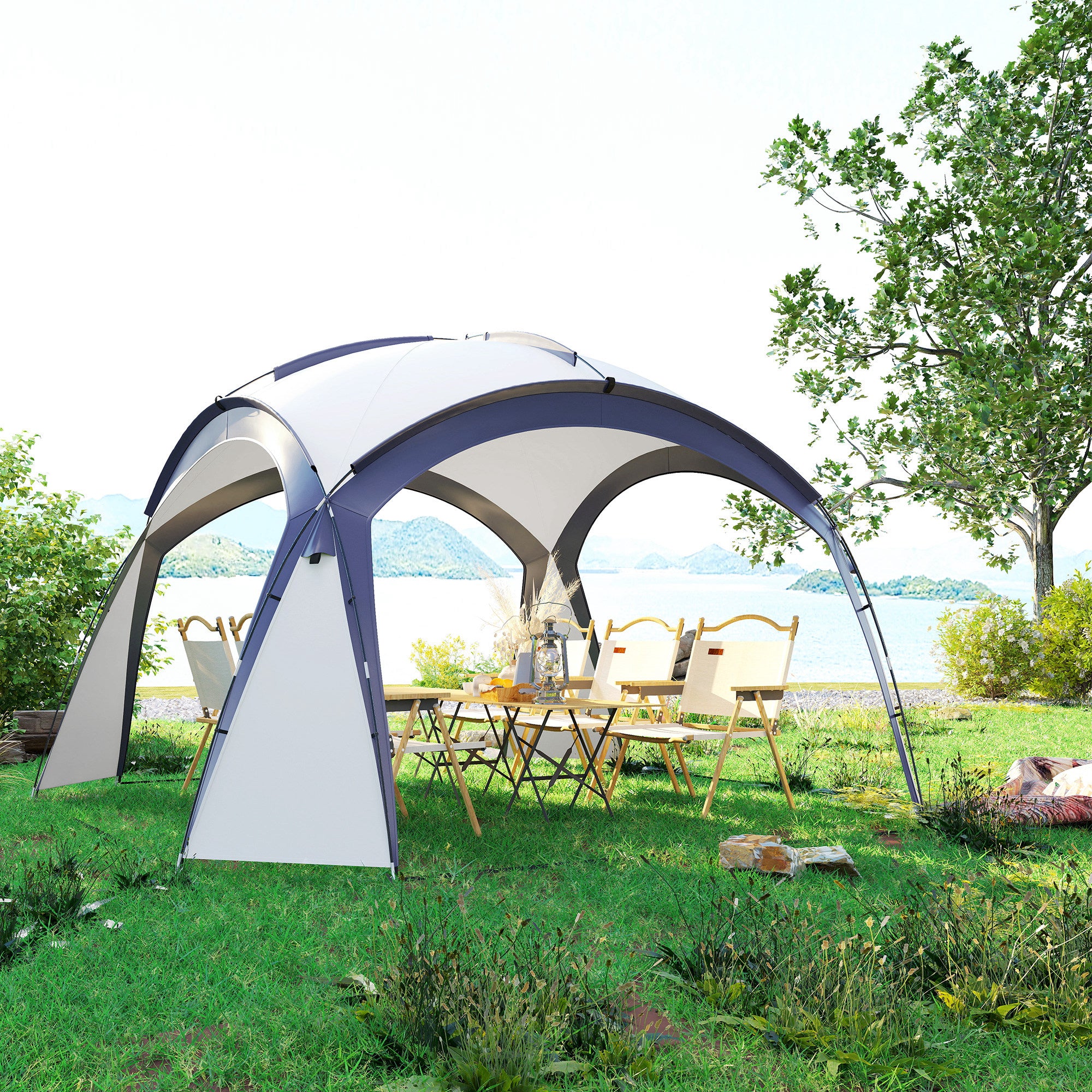 Event Shelter 3.5 x 3.5m Pavilion with Hook Door, Rain Protection with Sturdy Steel Poles, Garden Pavilion with UV Protection, Party Tent Sunshade for Camping, Garden Festivals Cream White