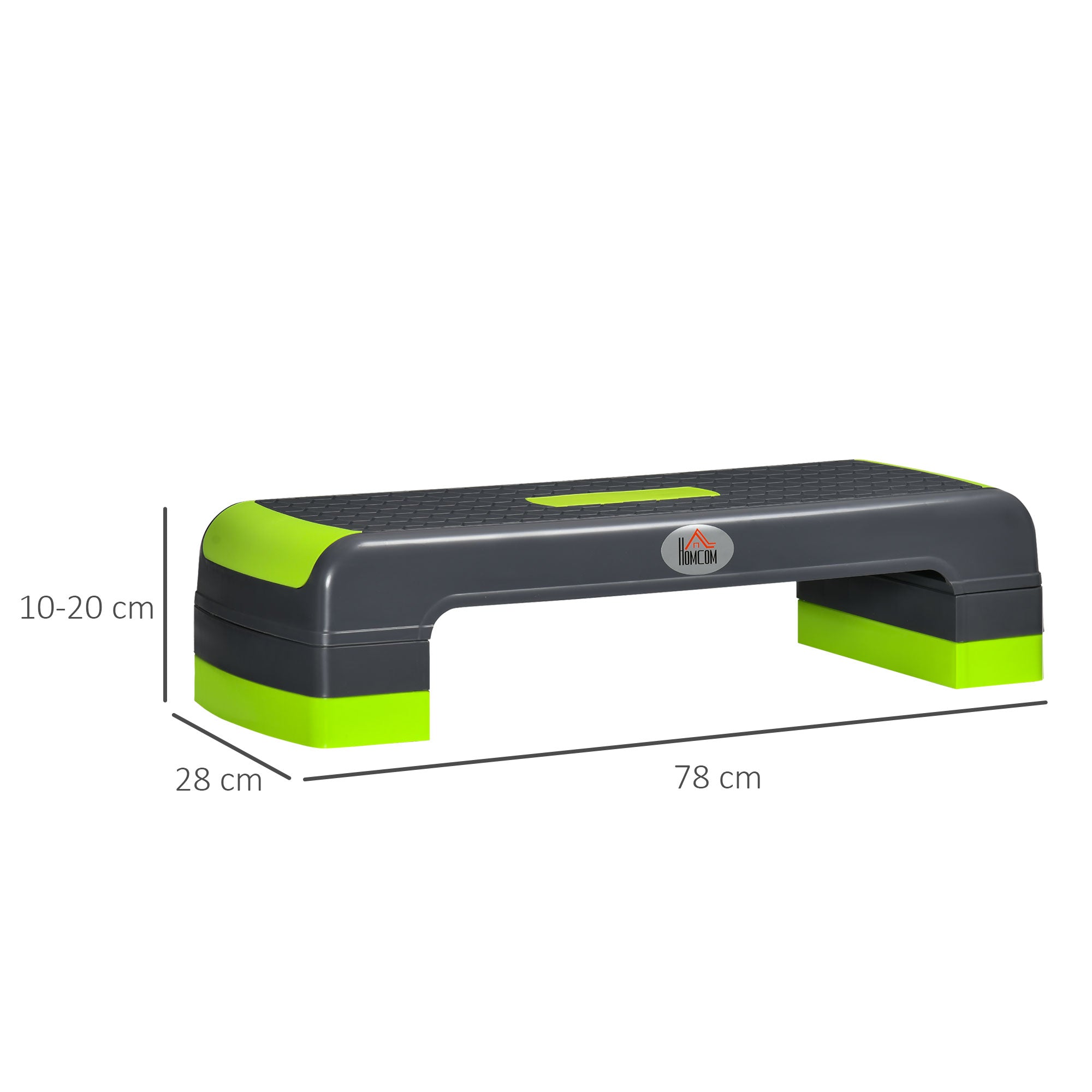 Aerobic Stepper Step Board Adjustable Height Fitness Home Trainer with 3 Levels (10/15/20 cm) Indoor Outdoor Load Capacity up to 150 kg 78 x 28 x 10-20 cm Green