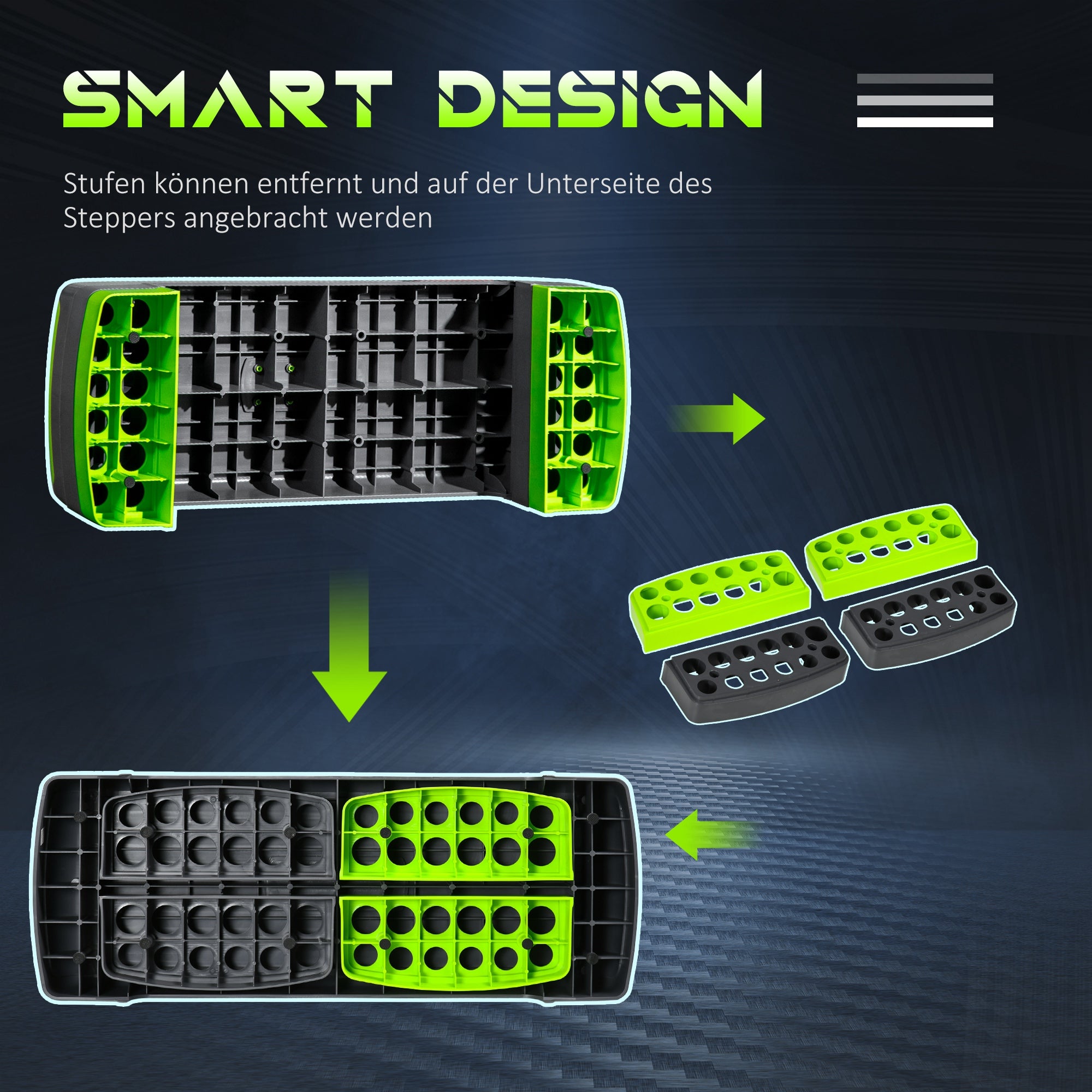 Aerobic Stepper Step Board Adjustable Height Fitness Home Trainer with 3 Levels (10/15/20 cm) Indoor Outdoor Load Capacity up to 150 kg 78 x 28 x 10-20 cm Green