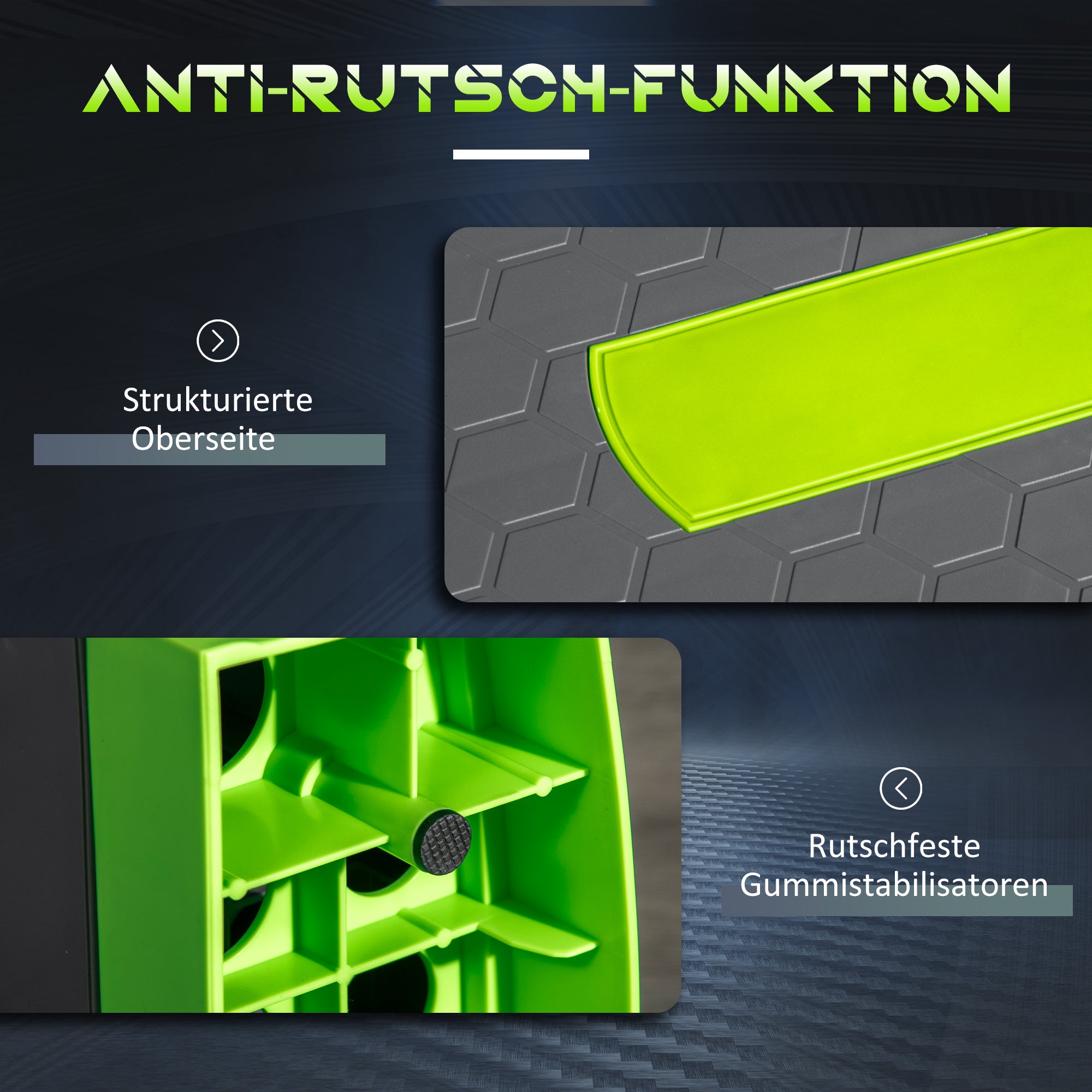 Aerobic Stepper Step Board Adjustable Height Fitness Home Trainer with 3 Levels (10/15/20 cm) Indoor Outdoor Load Capacity up to 150 kg 78 x 28 x 10-20 cm Green