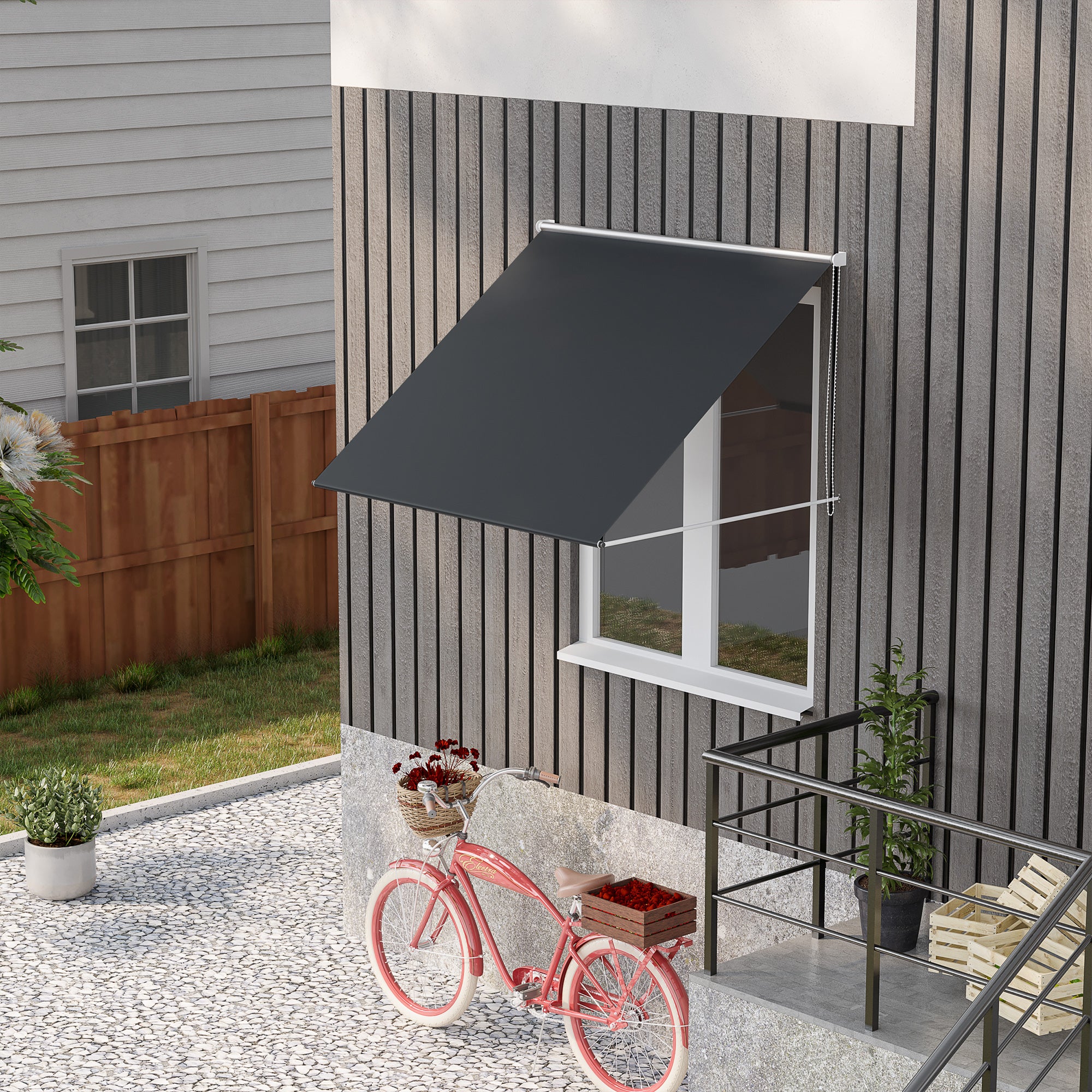 Manual Window Awning 150x120 cm Retractable Outdoor Awning with Aluminum Frame Adjustable Tilt Angle Anti-UV and Waterproof Dark Gray