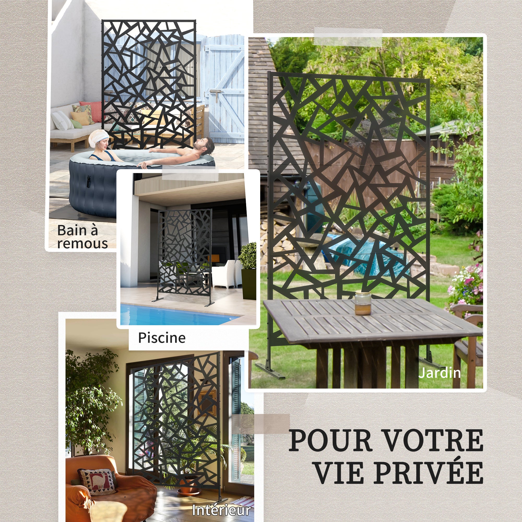 Decorative Geometric Patterned Garden Balcony Outdoor Windbreak Panel in Perforated Steel 122 x 45 x 198 cm Black