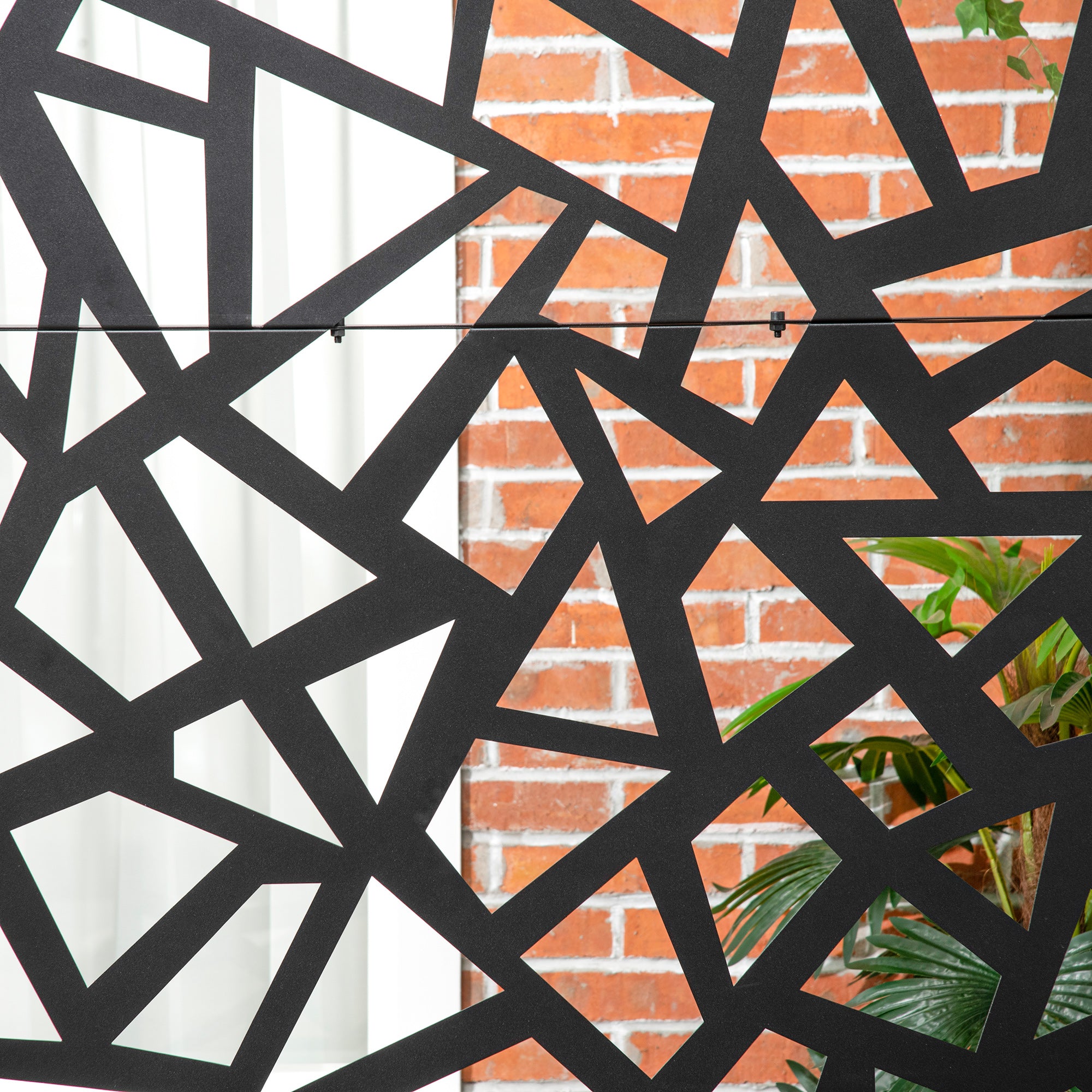 Decorative Geometric Patterned Garden Balcony Outdoor Windbreak Panel in Perforated Steel 122 x 45 x 198 cm Black
