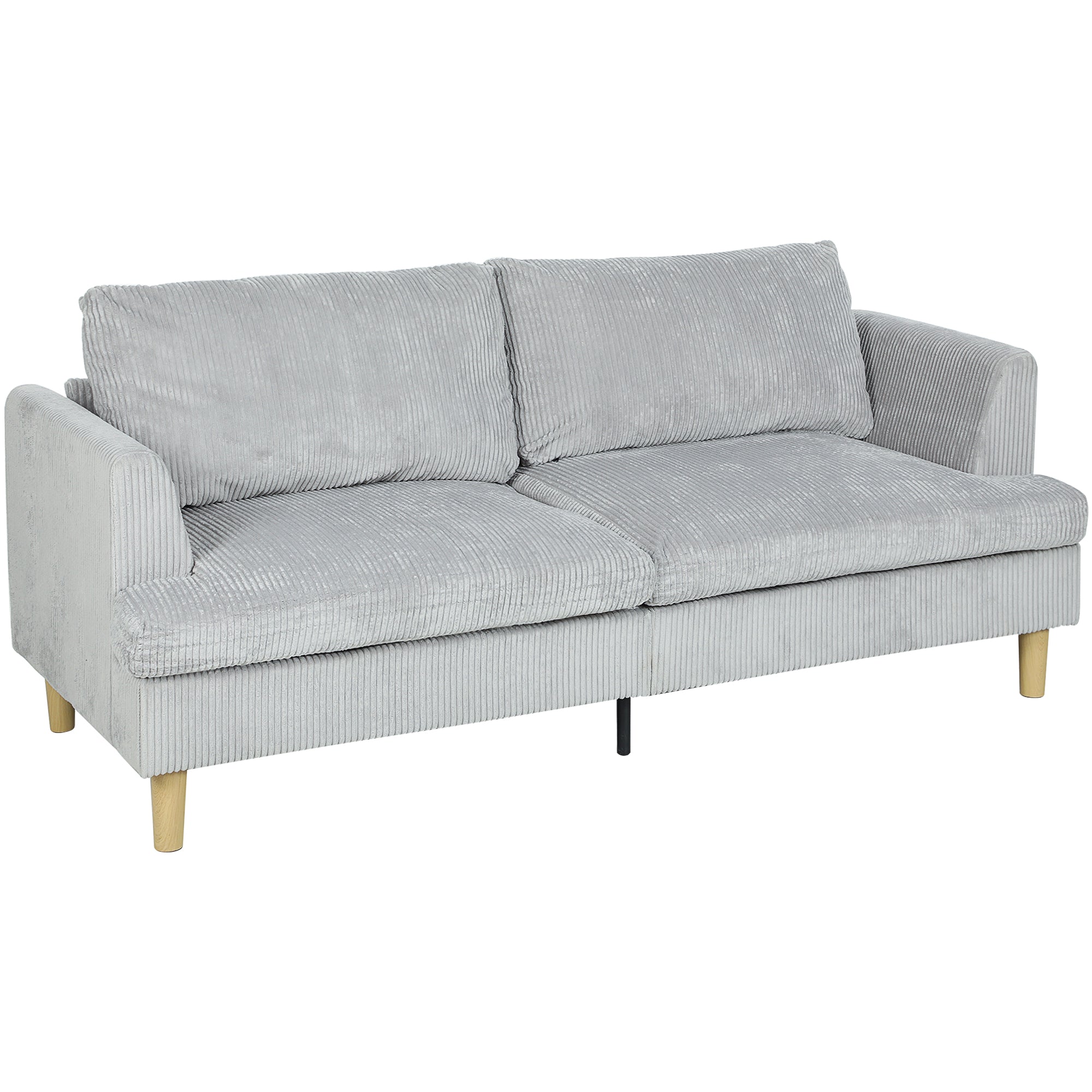 3-Seater Sofa with Armrests, Upholstered Cord Texture, Pocket-Spring Lounge Sofa for Living Room or Bedroom — 188 x 80 x 86 cm (74 x 31.5 x 33.9 in), Light Gray