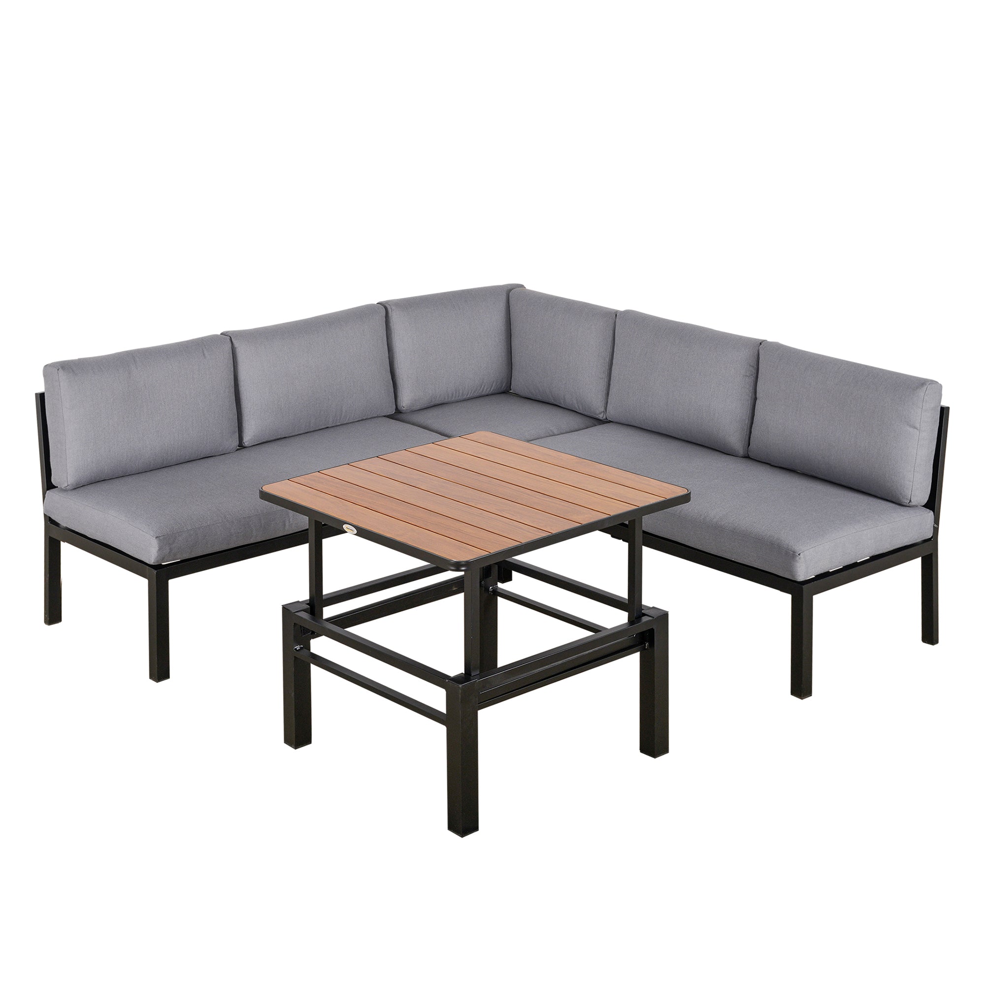 4-pc Garden Furniture Set Outdoor Aluminum Gray with Liftable Coffee Table Sofa with Cushions