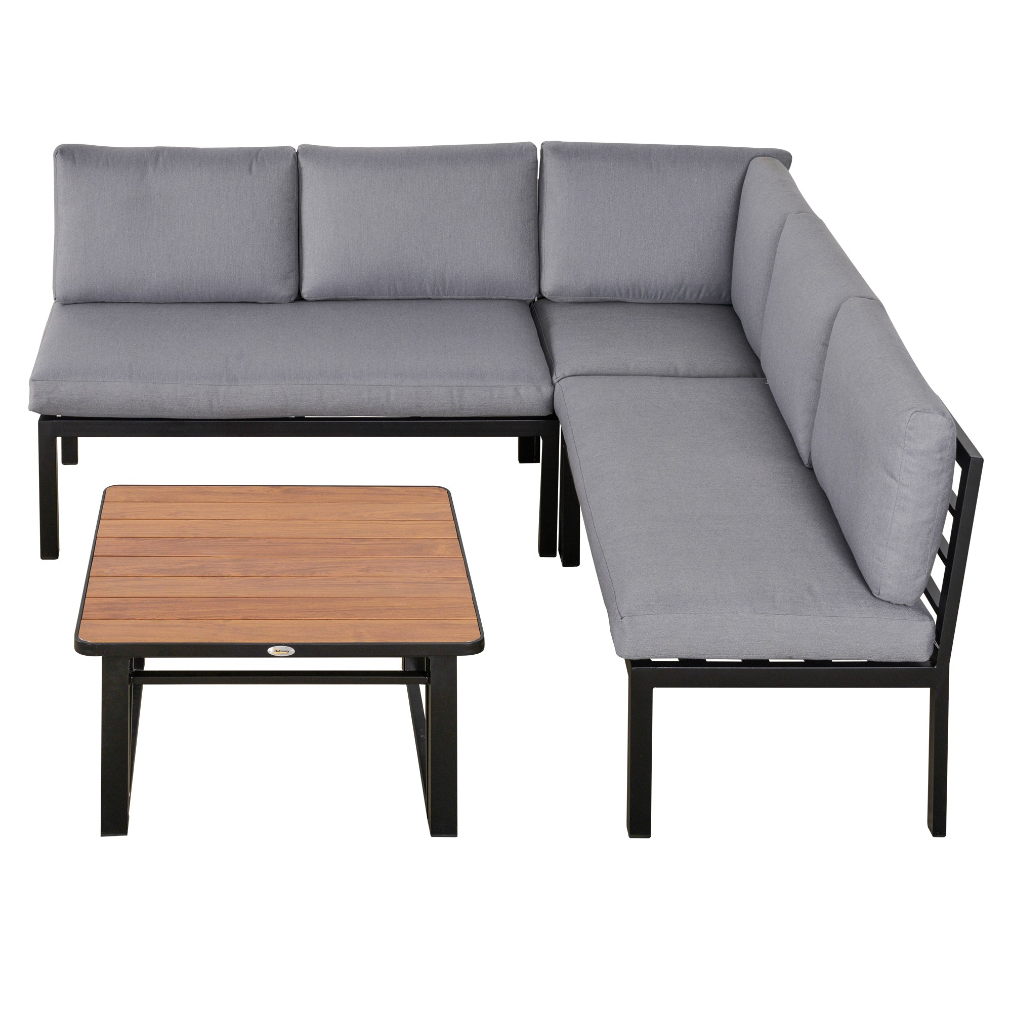 4-pc Garden Furniture Set Outdoor Aluminum Gray with Liftable Coffee Table Sofa with Cushions