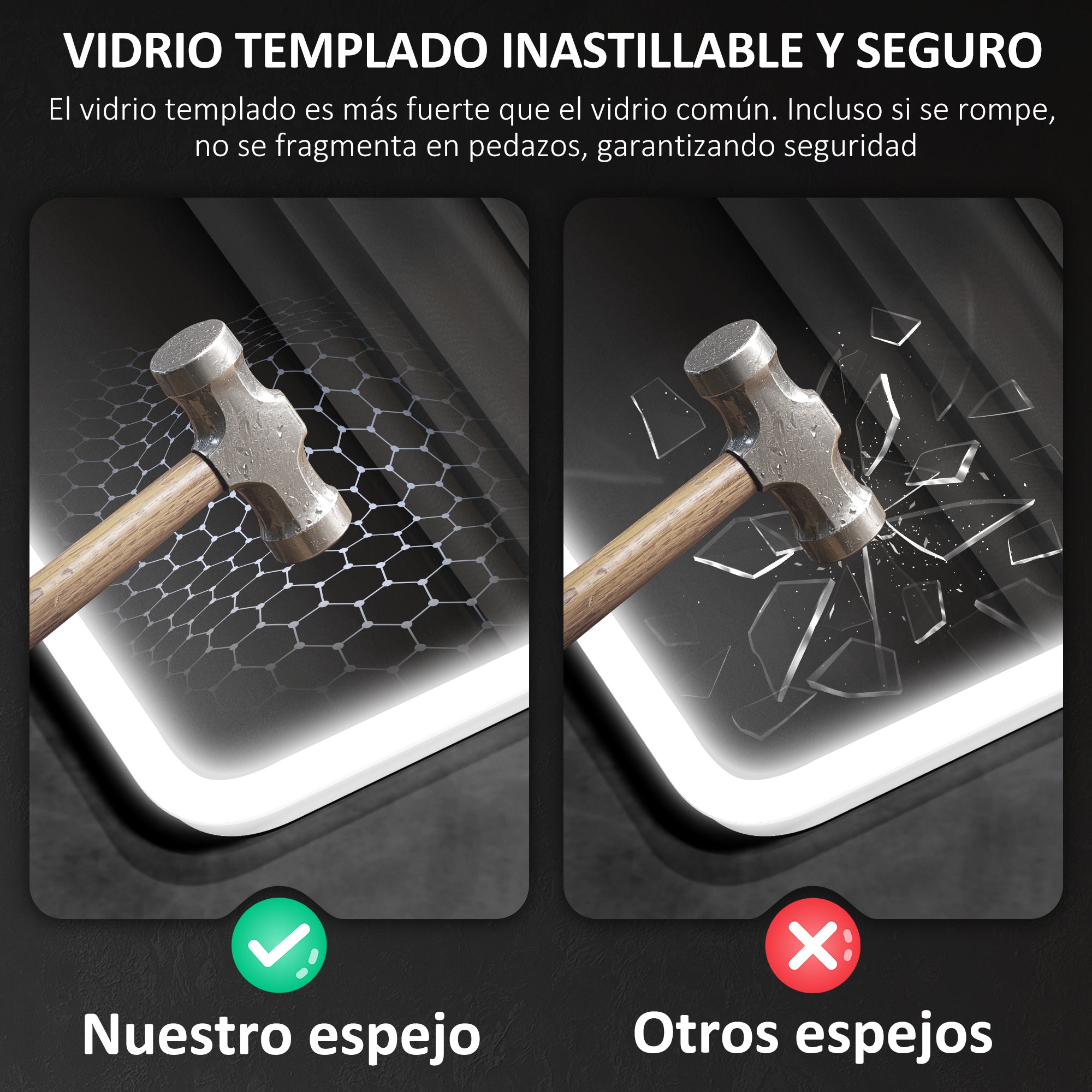 Bathroom Mirror with LED Light Bluetooth 70x50 cm Wall Mirror with 3 Light Colors Digital Clock Anti-Fog Function Memory Function Touch Switch IP44