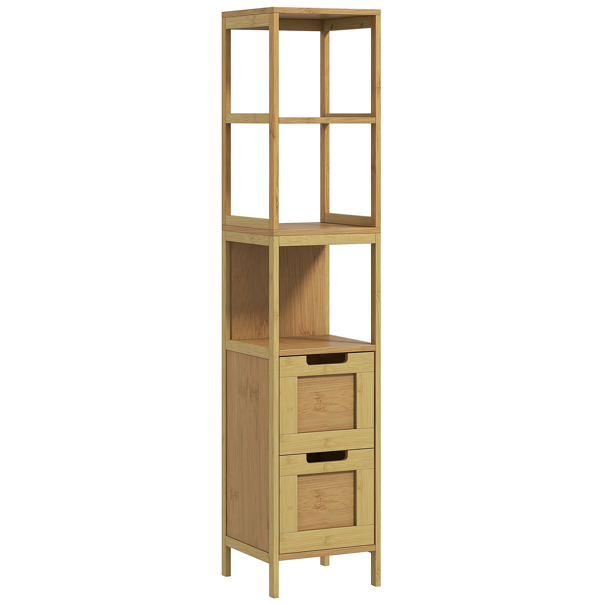 Cozy Style Bathroom Column Storage Cabinet 30L x 30W x 144H cm with 3 Shelves 2 Drawers Natural Bamboo