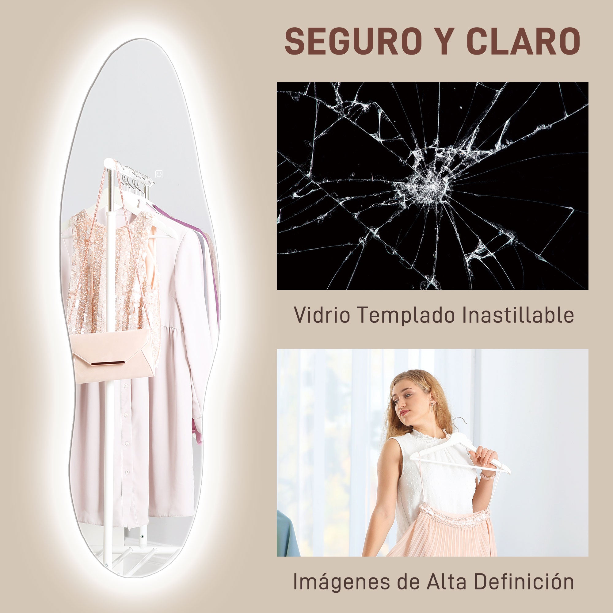 Full Body Mirror with LED Lights 120x40 cm Frameless Wall Mirror with 3 Colors Illumination Memory Function and Smart Touch Clear