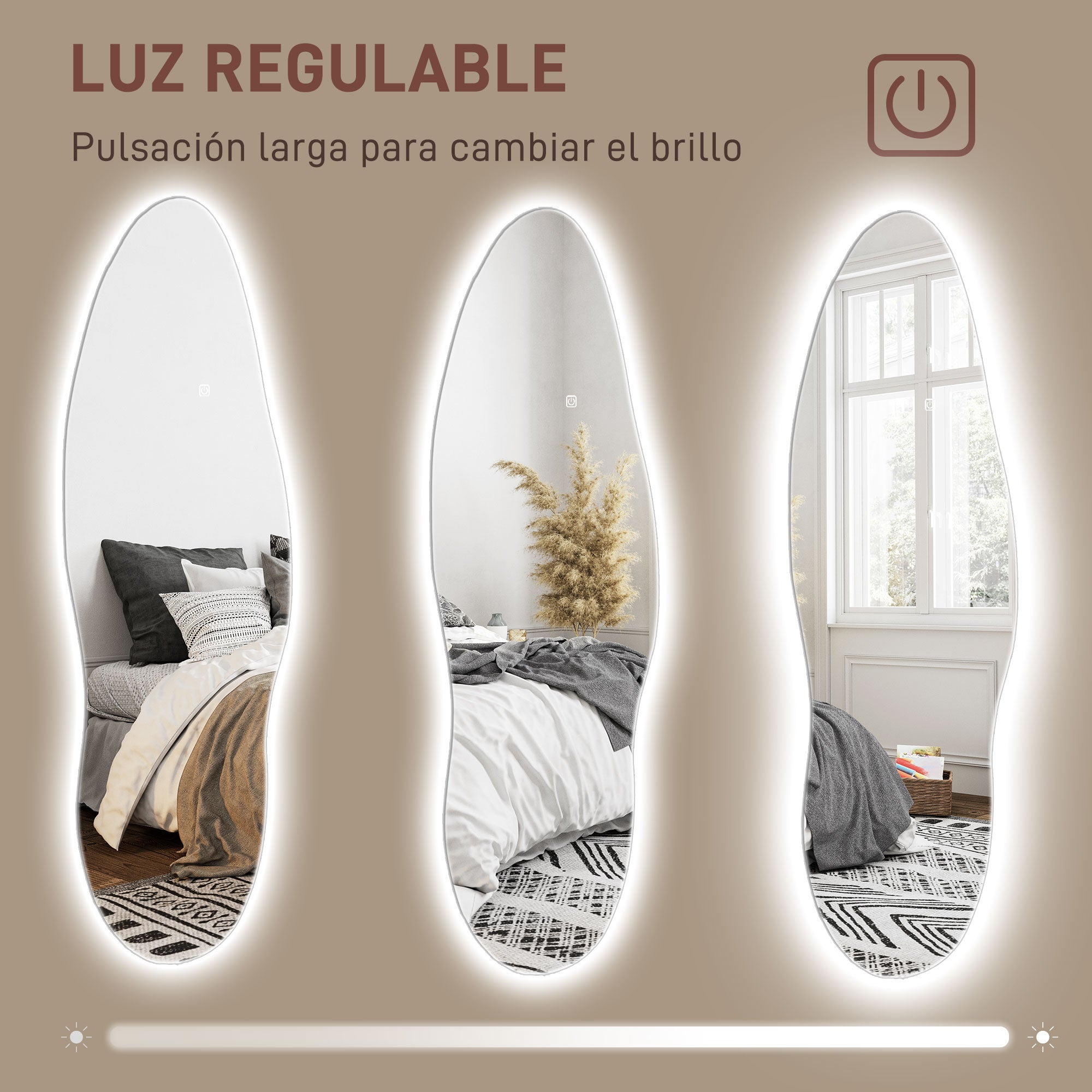 Full Body Mirror with LED Lights 120x40 cm Frameless Wall Mirror with 3 Colors Illumination Memory Function and Smart Touch Clear