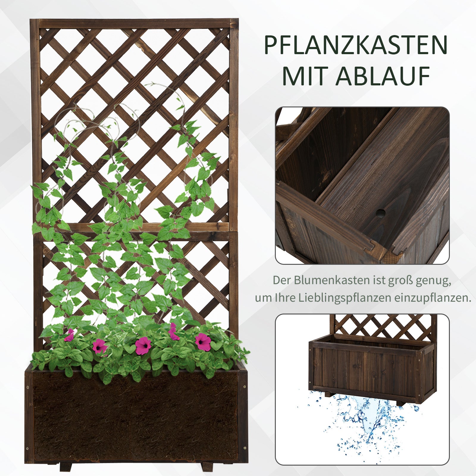 Raised Garden Bed Planter Box with Trellis, Flower Box Wood, 72.5x31.5x149.5cm for Garden Balcony Terrace, Plant Pot for Climbing Plants, Flowers, Brown