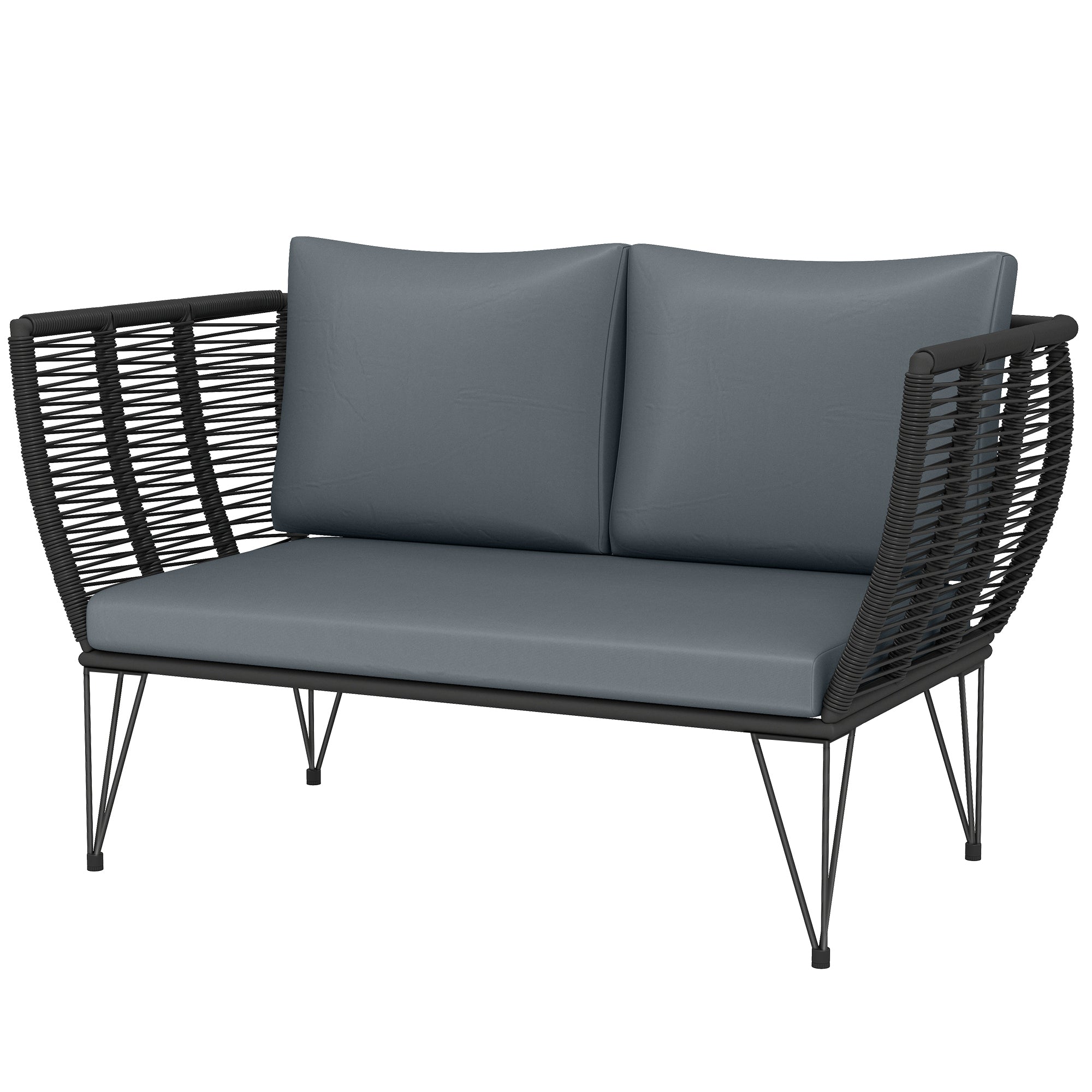 2-Seater Garden Sofa with Cushions – Outdoor/Balcony Rattan Sofa, 123 x 67 x 72 cm, Light Gray