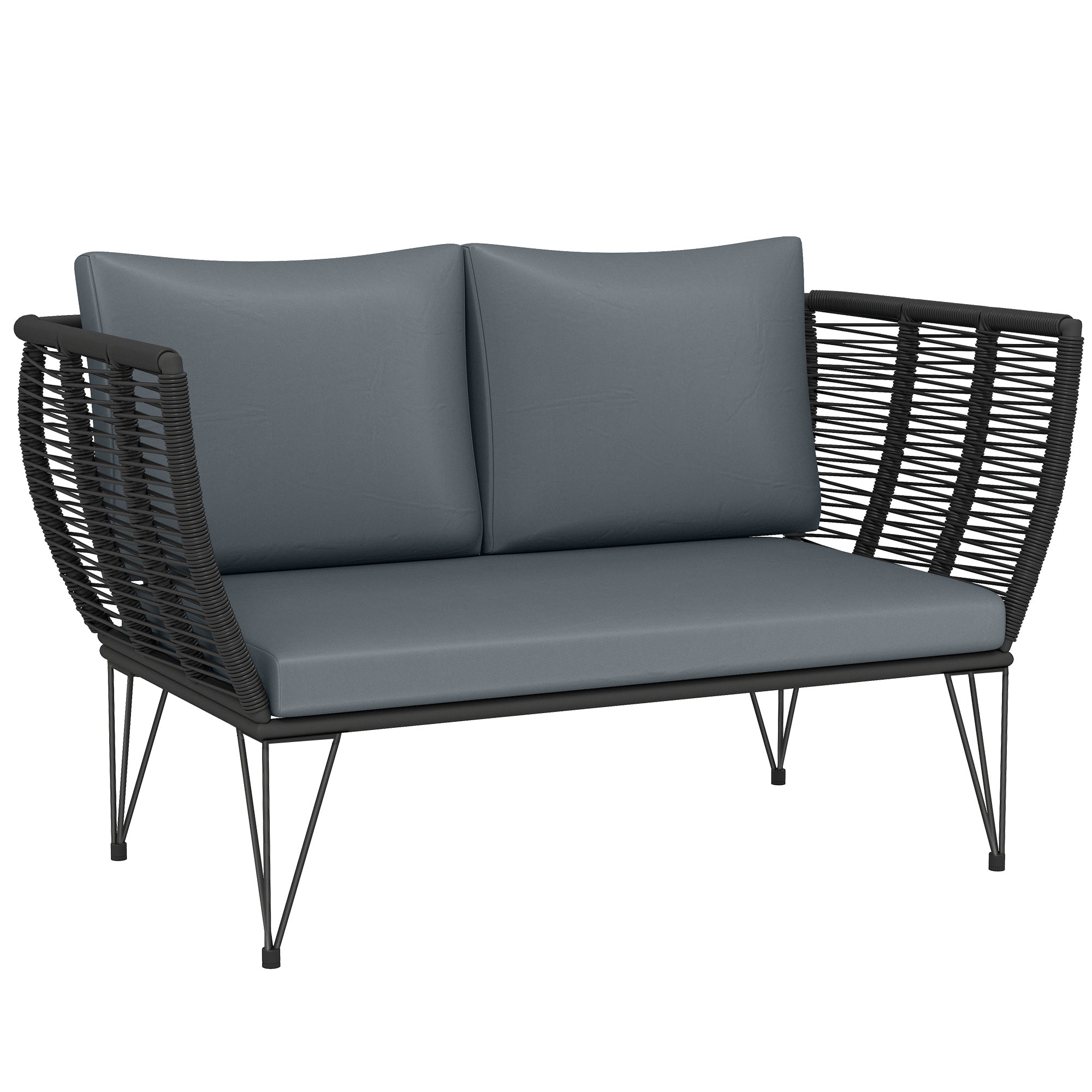 2-Seater Garden Sofa with Cushions – Outdoor/Balcony Rattan Sofa, 123 x 67 x 72 cm, Light Gray