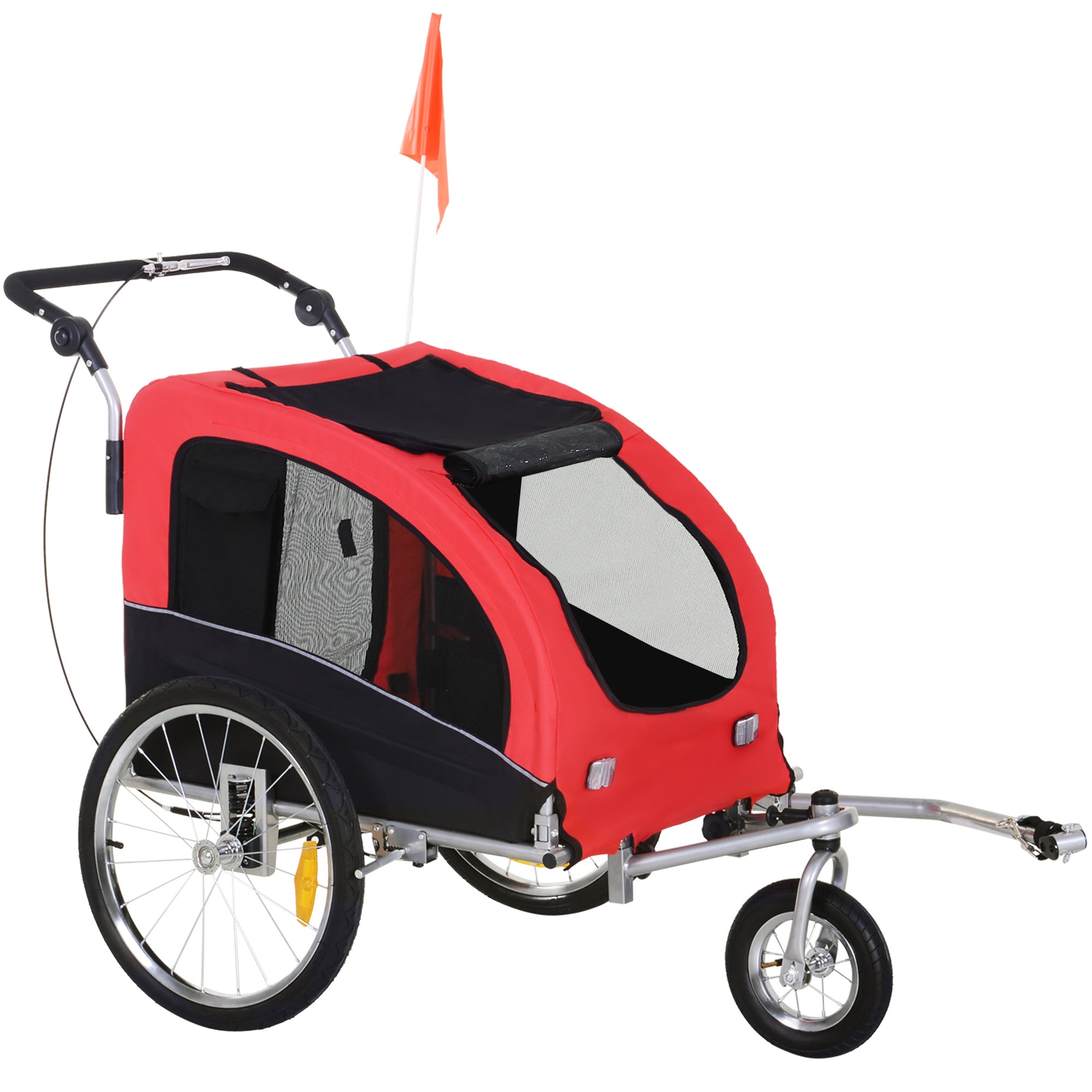 2-in-1 Dog Trailer, Bicycle Trailer for Dogs, Foldable Dog Wagon with Reflectors, Flag, Dog Bike Trailer Dog Buggy for Dogs up to 20 kg, Oxford Fabric Red+Black