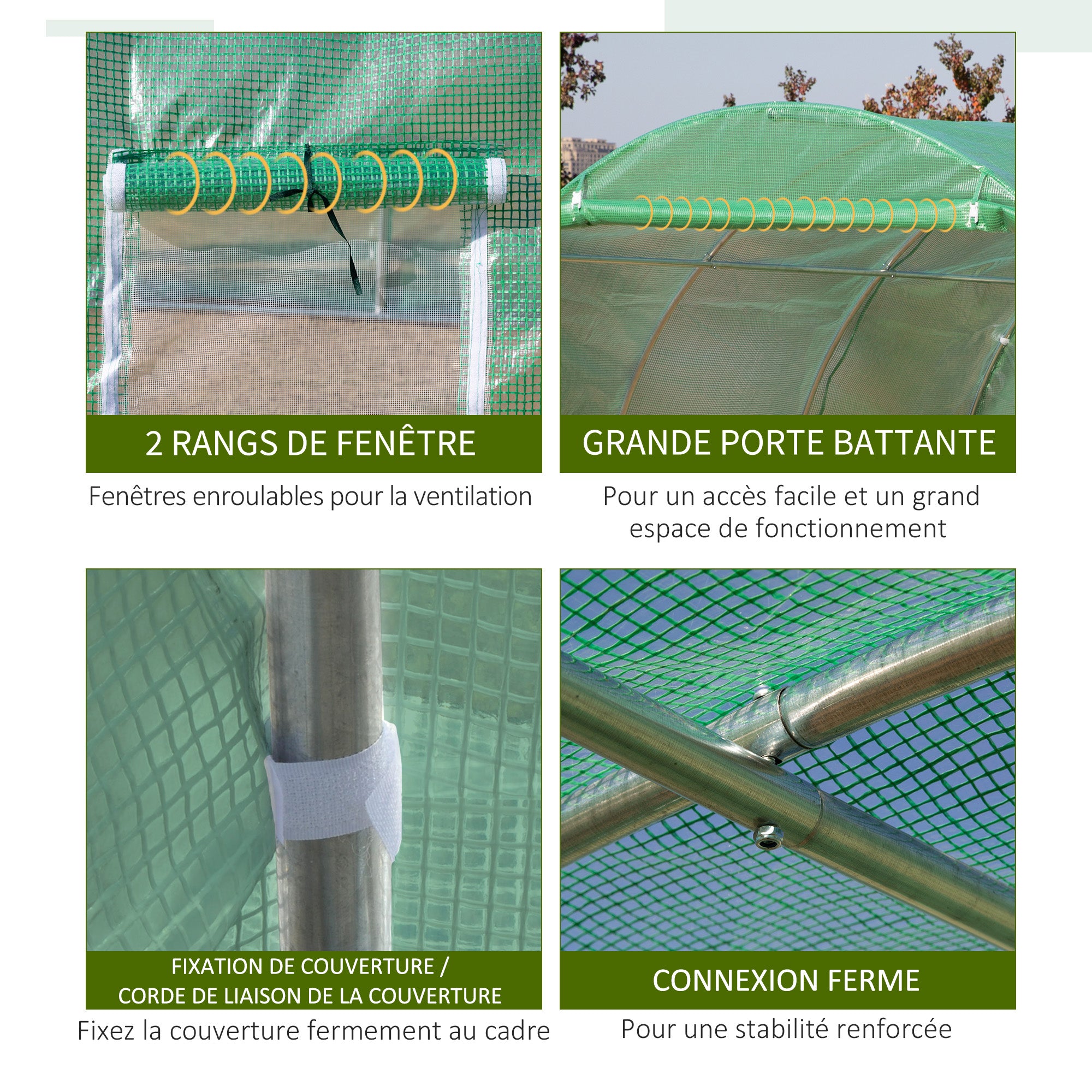 9 sqm Garden Greenhouse, 3 x 3 x 2 m Garden Tunnel Greenhouse with Roll-Up Door and 6 Mesh Windows, Steel and High-Density PE, UV-Resistant, Green