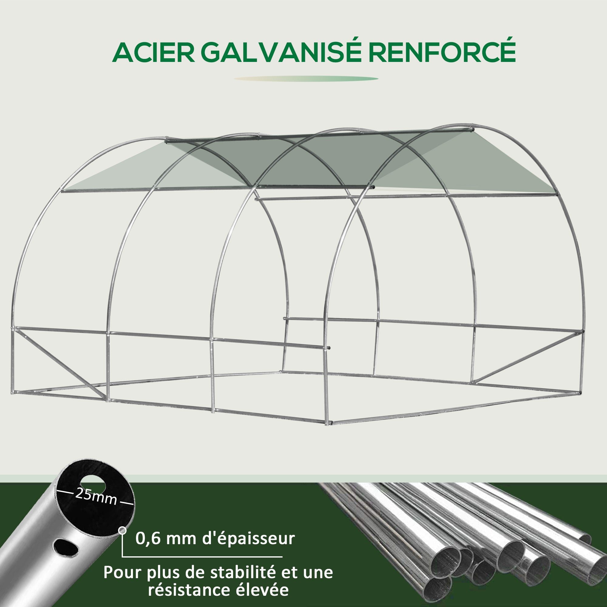 9 sqm Garden Greenhouse, 3 x 3 x 2 m Garden Tunnel Greenhouse with Roll-Up Door and 6 Mesh Windows, Steel and High-Density PE, UV-Resistant, Green