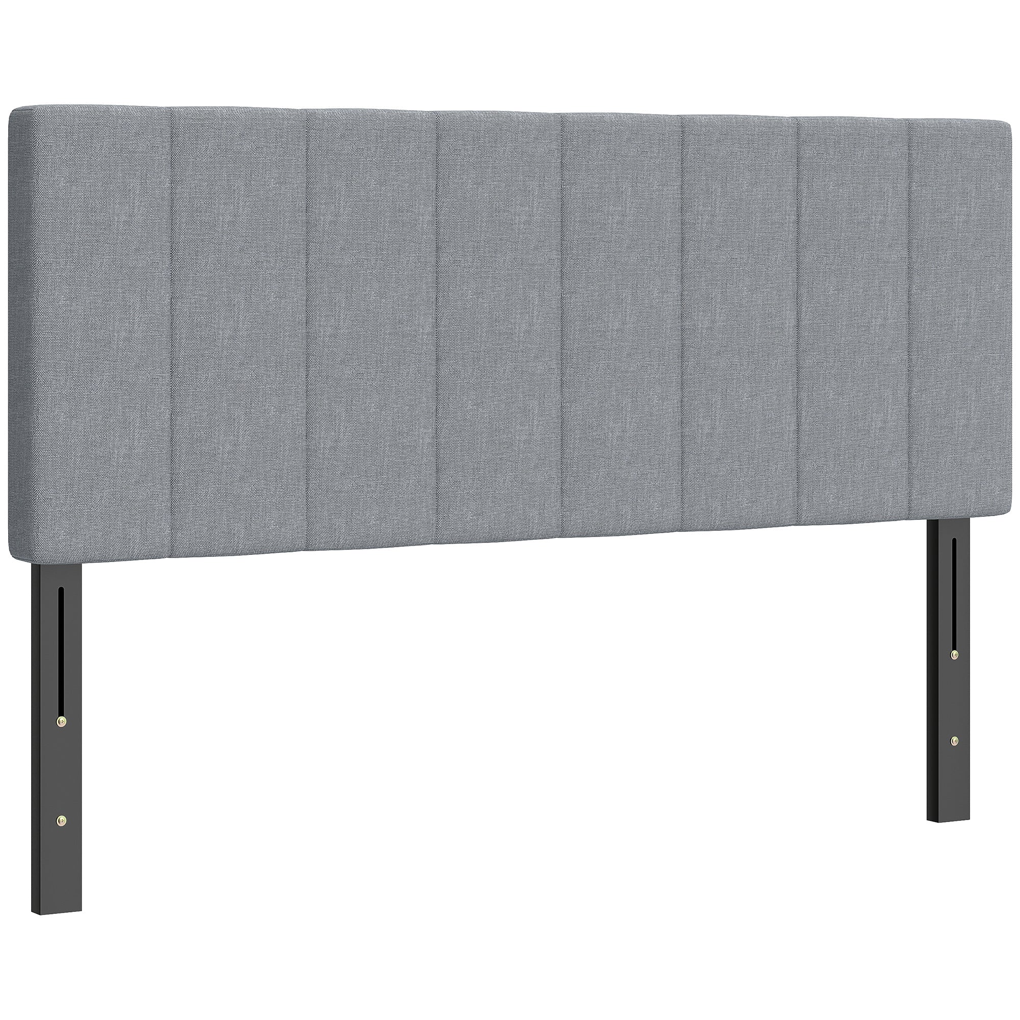 3-Height Adjustable Upholstered Headboard, Linen-Look, Foam-Padded with Metal Legs — Gray (Fits 59–63" Beds)