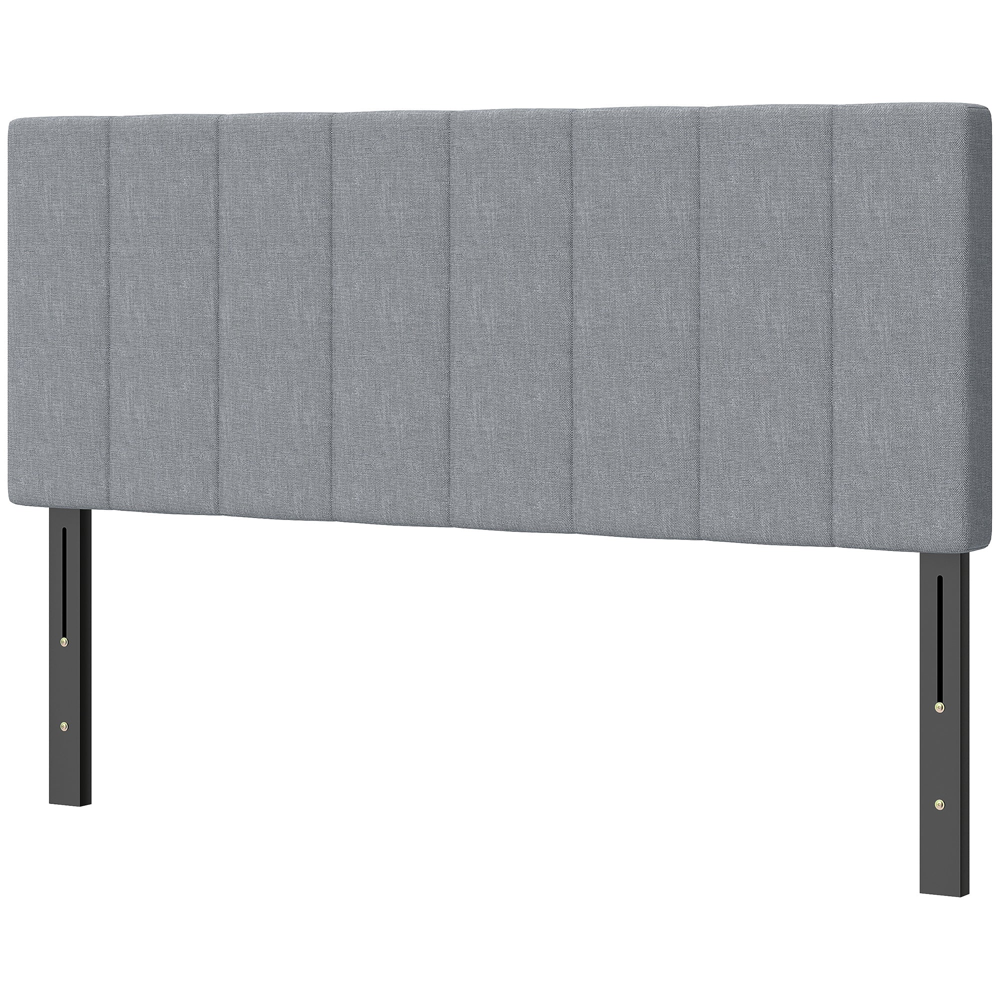 3-Height Adjustable Upholstered Headboard, Linen-Look, Foam-Padded with Metal Legs — Gray (Fits 59–63" Beds)