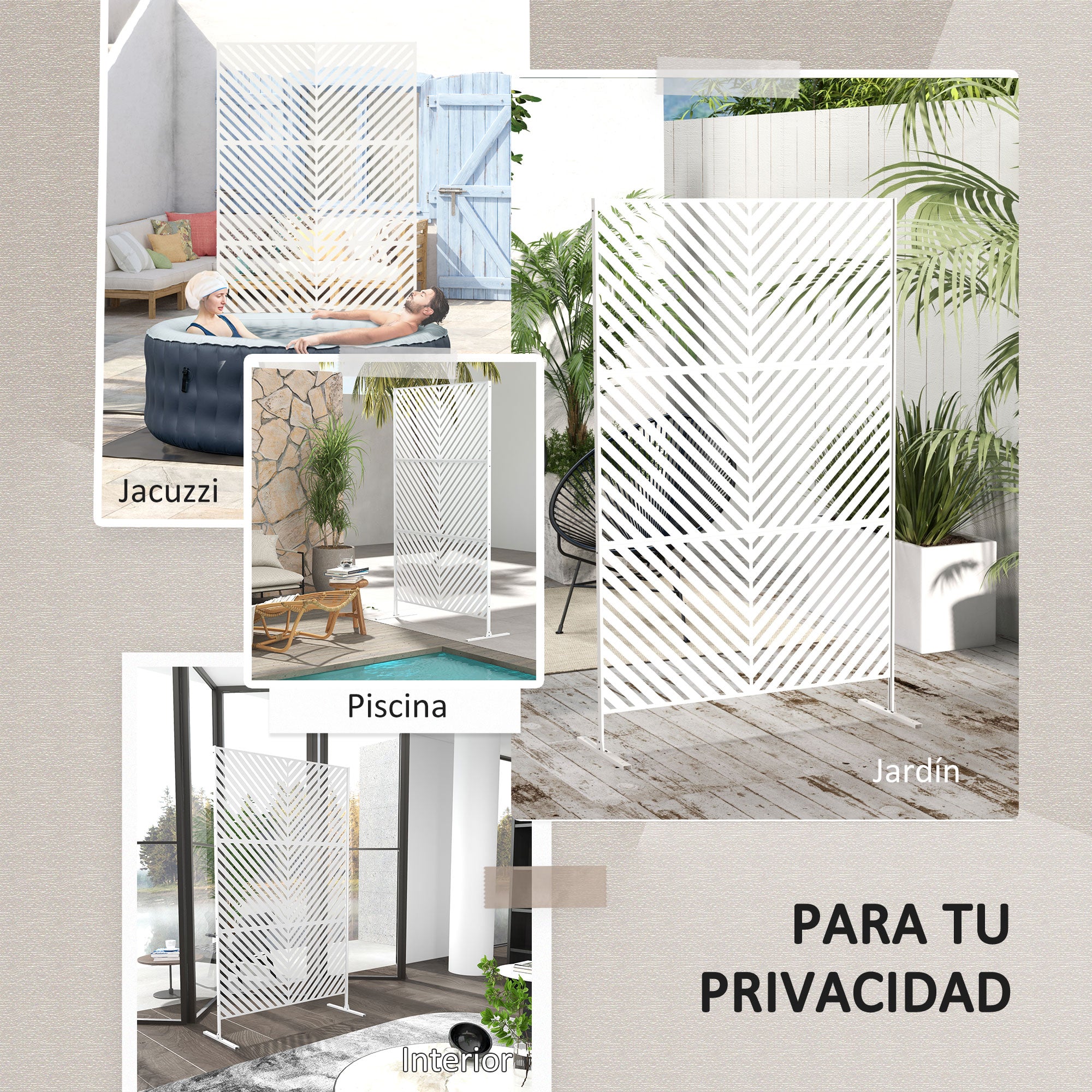 Outdoor Room Divider with 3 Pieces Inverted Triangle Pattern Steel Frame Privacy Screen for Patio Terrace Garden 122x45x198 cm White