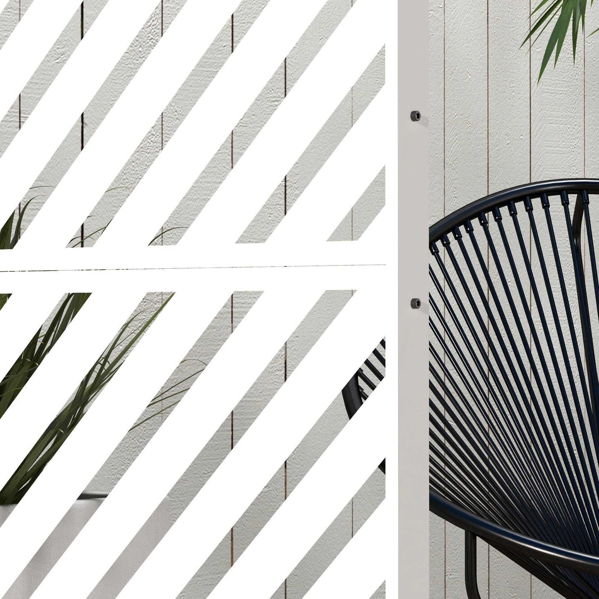 Outdoor Room Divider with 3 Pieces Inverted Triangle Pattern Steel Frame Privacy Screen for Patio Terrace Garden 122x45x198 cm White