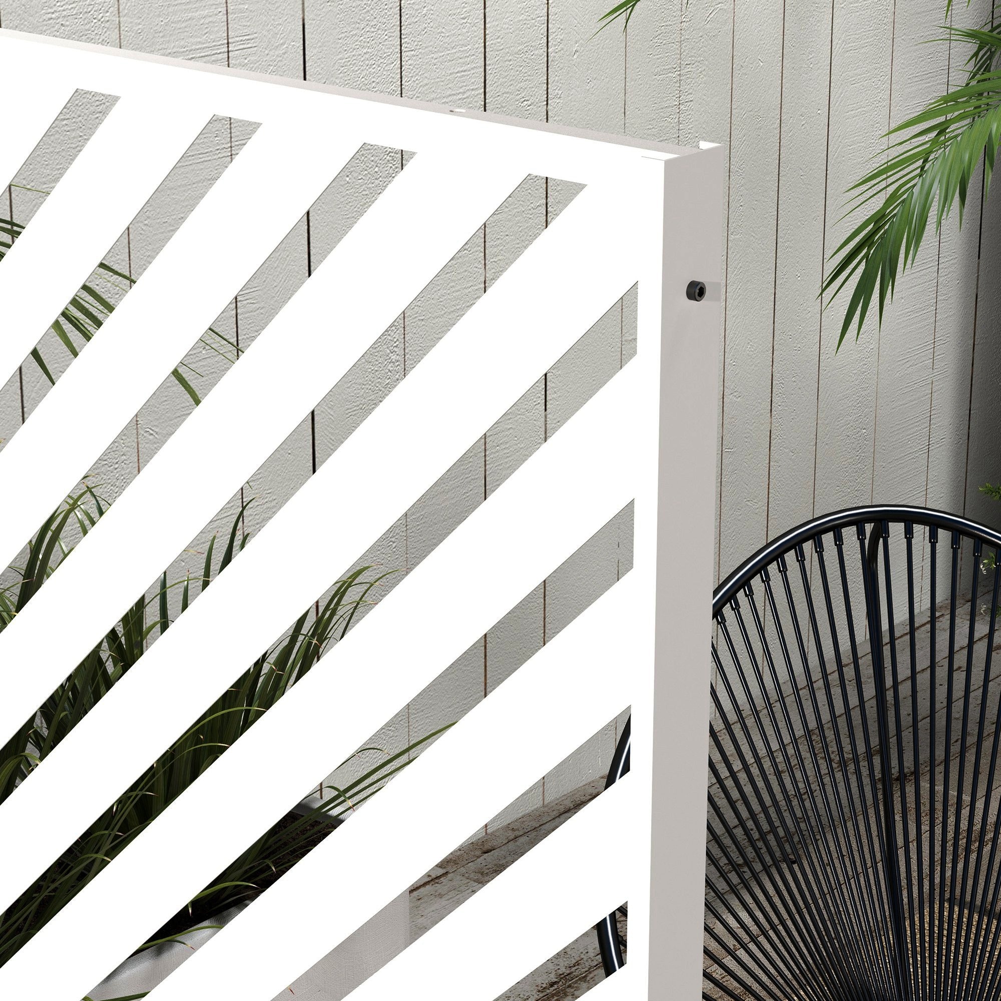 Outdoor Room Divider with 3 Pieces Inverted Triangle Pattern Steel Frame Privacy Screen for Patio Terrace Garden 122x45x198 cm White