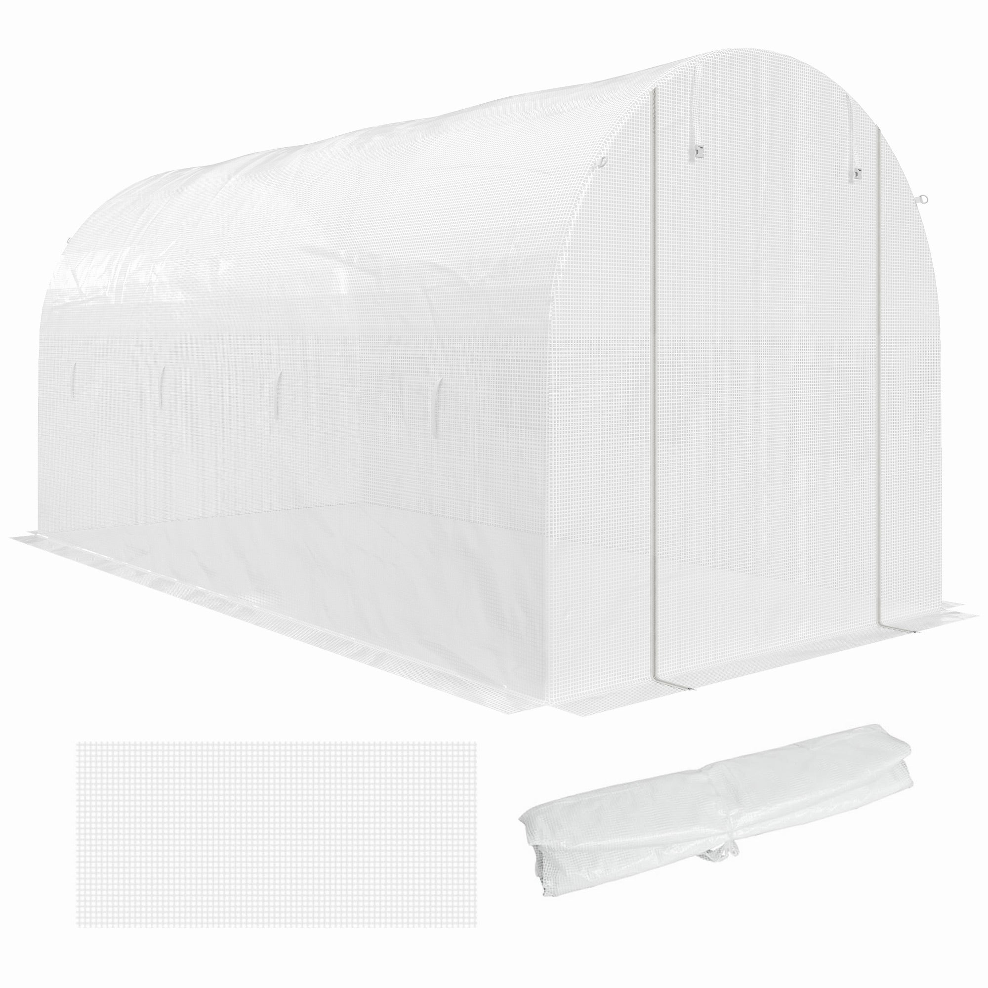 4 x 2 m Greenhouse Cover, Waterproof PE Garden Cover with Zippered Roll-Up Door, 8 Windows, UV Protection, Tear-Resistant Polyethylene, Tunnel Greenhouse Cover, White
