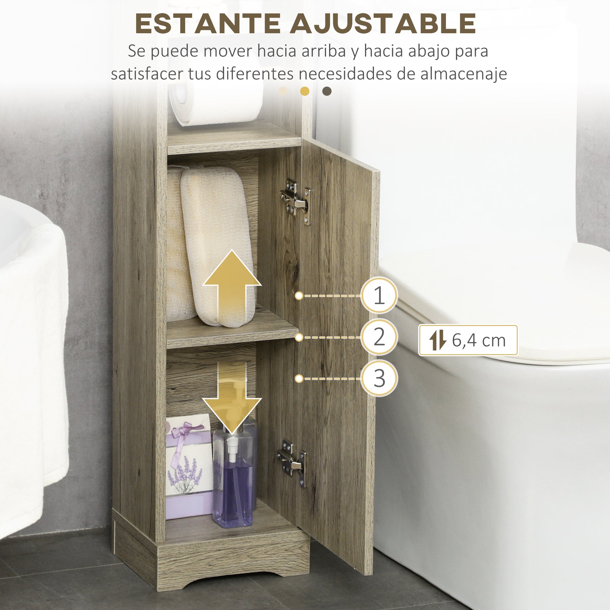 Bathroom Column Auxiliary Cabinet Bathroom Multipurpose Cabinet with Adjustable Shelf and Toilet Paper Holder for Bedroom 23x18x100 cm Gray