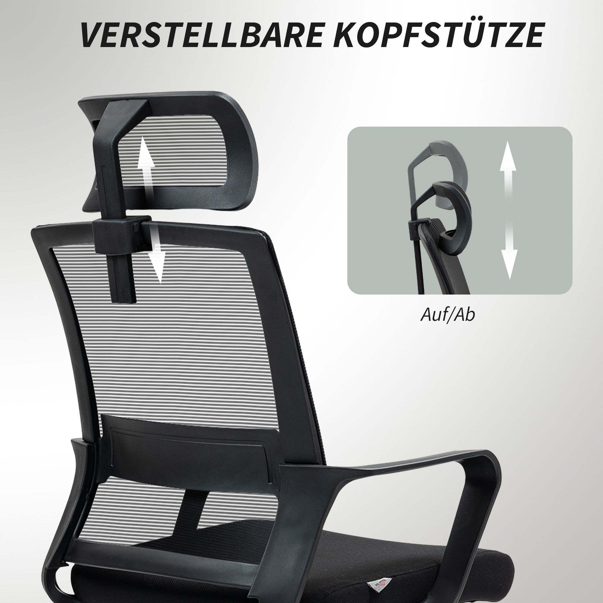 Office Chair Ergonomic Desk Chair with Armrest, Adjustable Headrest, Height Adjustable Mesh Swivel Chair with Tilt Function, Black