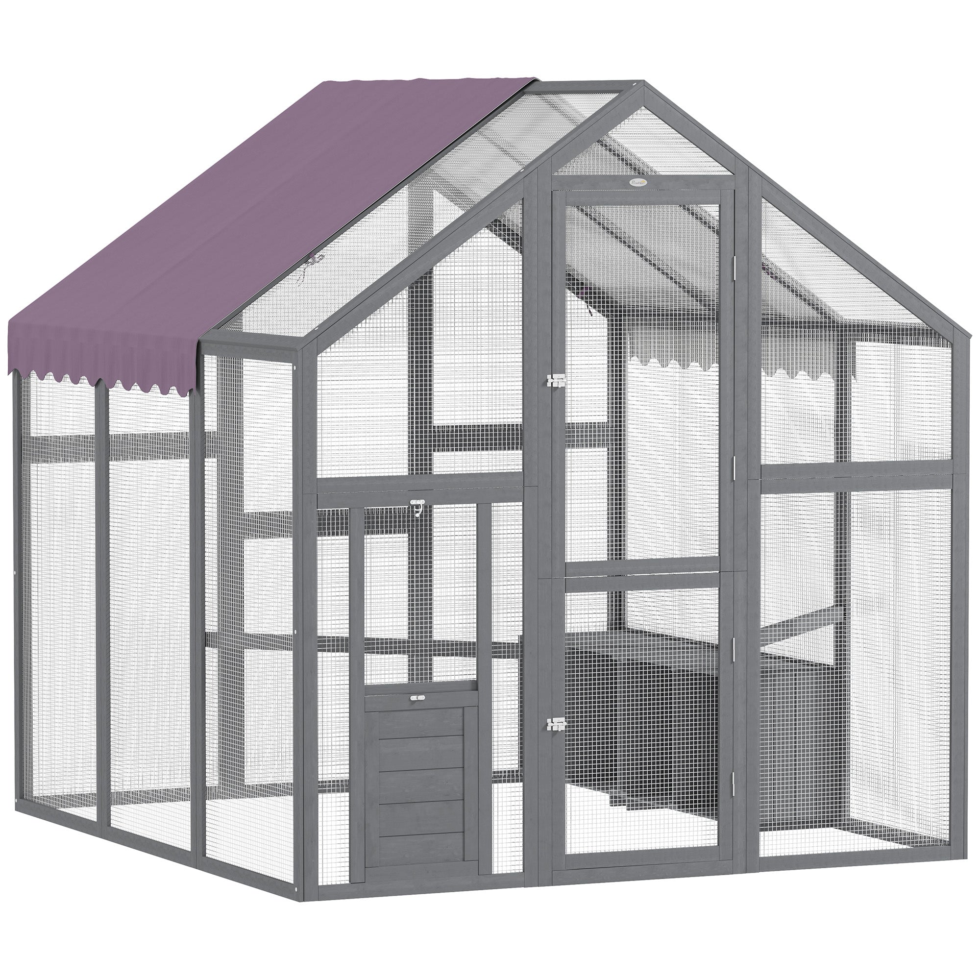 Chicken Coop Run 1.7x1.8x1.8 m Outdoor Enclosure with Lock Tannin Wood Chicken House with Waterproof, Anti-UV Roof Outdoor Poultry Shed for Chicken Coop, 6-8 Chickens, Ducks, Rabbits, Gray