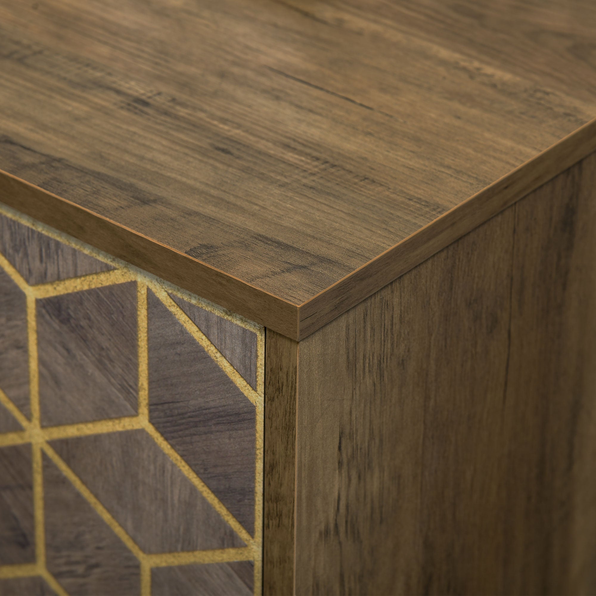 Entryway and Living Room Wooden 2-Door Buffet, Modern Sideboard with Gold Decors and Steel Legs, 99x39x75.5cm