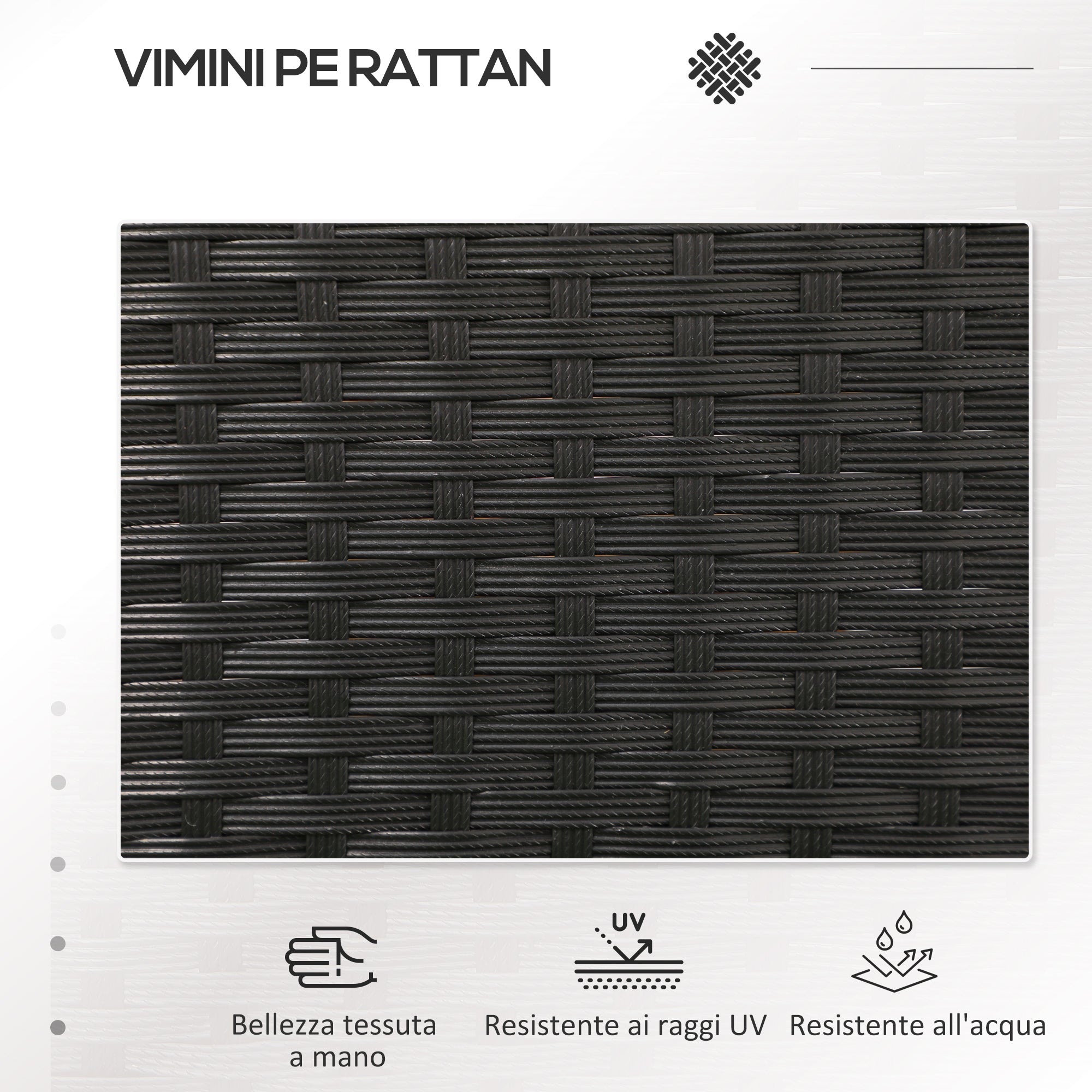 2-Seater Garden Bench with Central Coffee Table, PE Rattan Loveseat, Steel and Polyester, 137x59x82 cm, Black