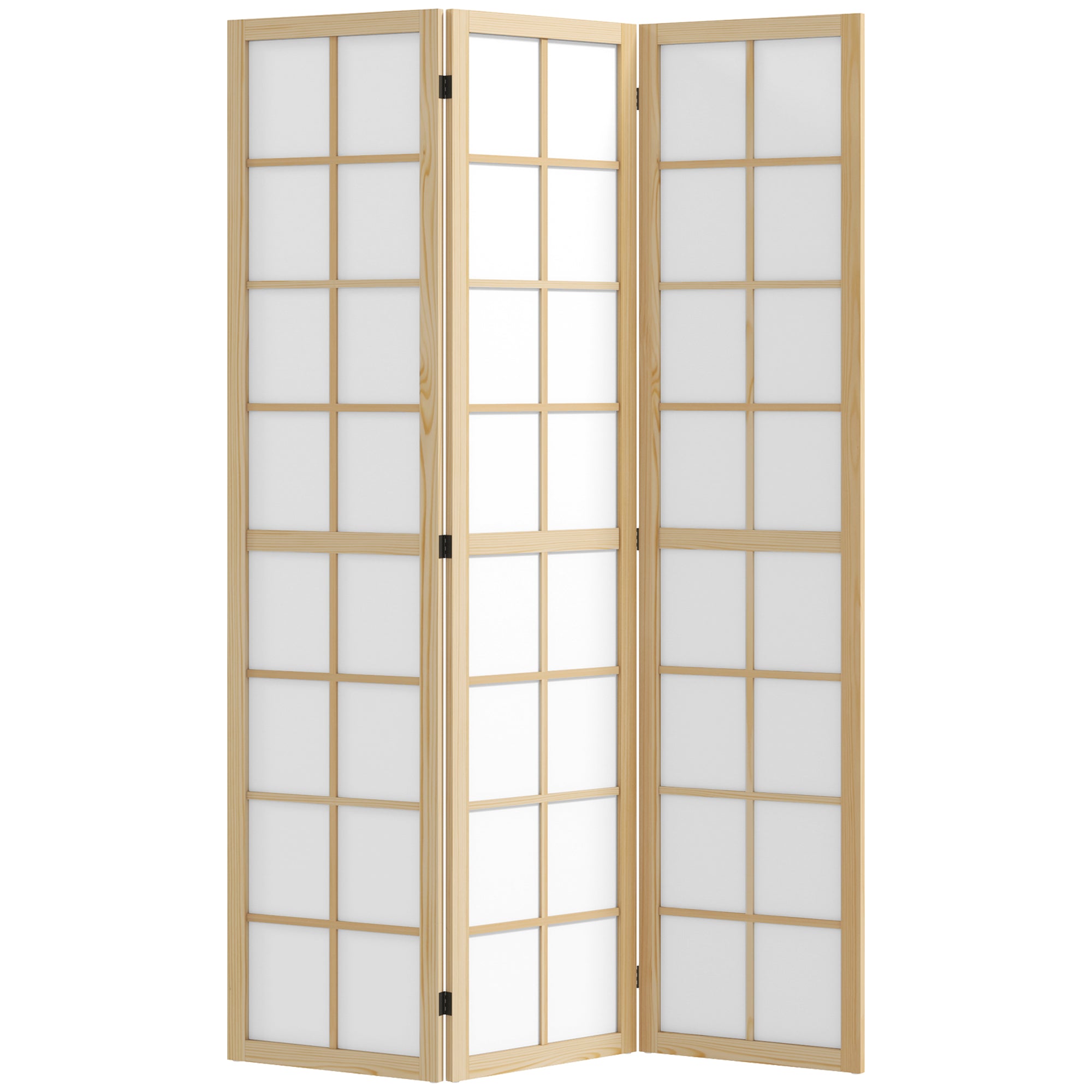 3-Panel Room Divider Folding Privacy Screen 120x170 cm Room Separator for Living Room Bedroom Office Pine Wood and White