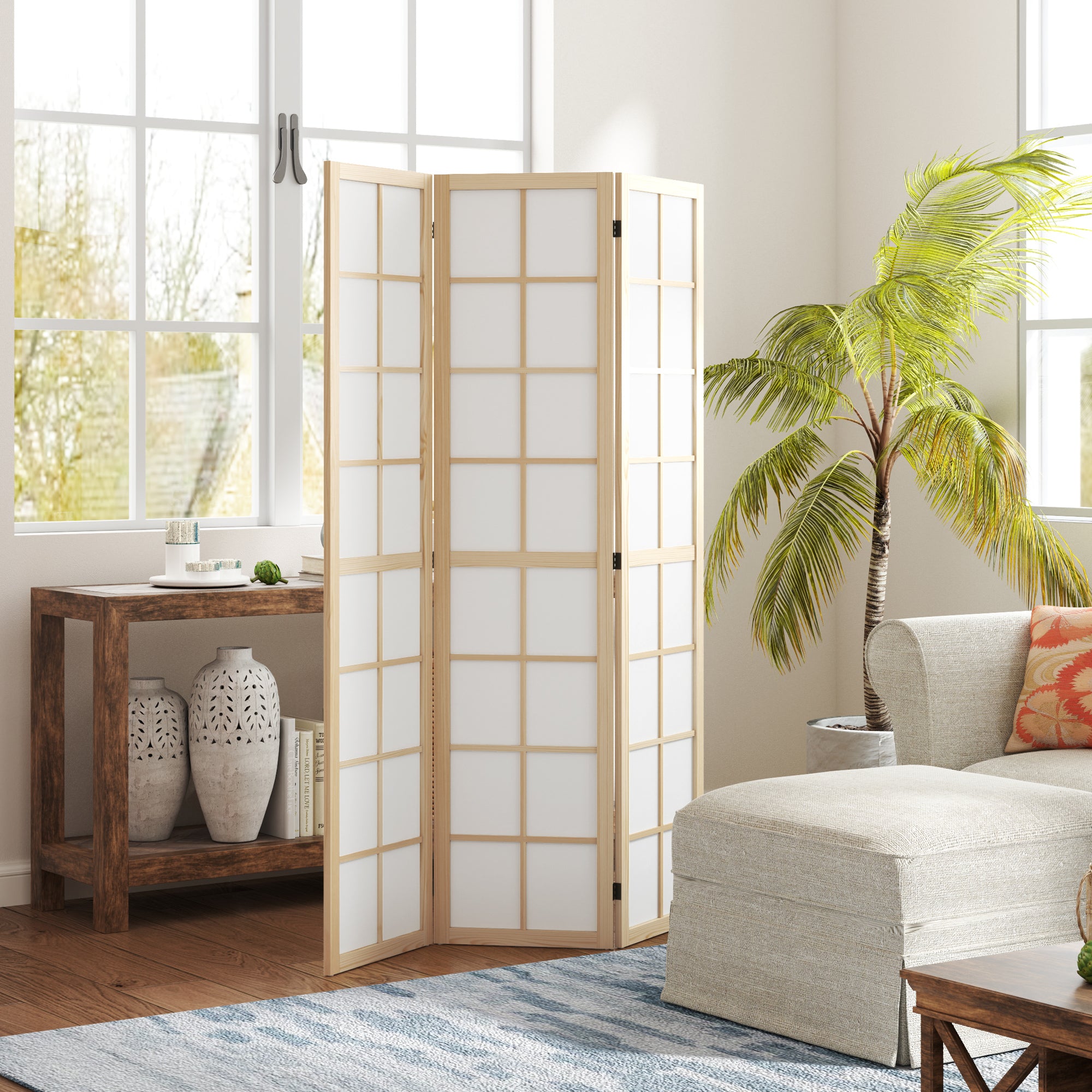 3-Panel Room Divider Folding Privacy Screen 120x170 cm Room Separator for Living Room Bedroom Office Pine Wood and White