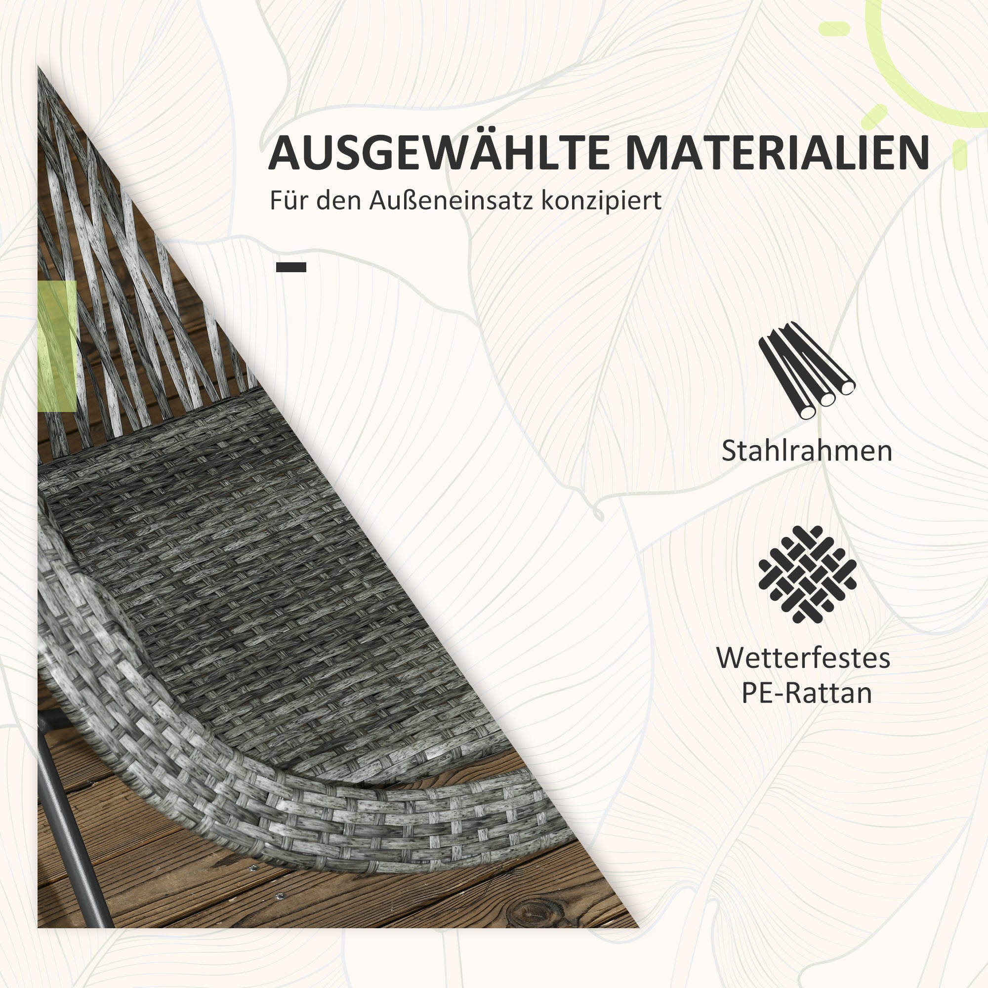 Poly Rattan Garden Furniture Set, Foldable Outdoor Seating for 2 Persons, 3-Piece Patio Furniture with 2 Chairs, Table, Weatherproof Patio Furniture for Garden, Patio, Grey