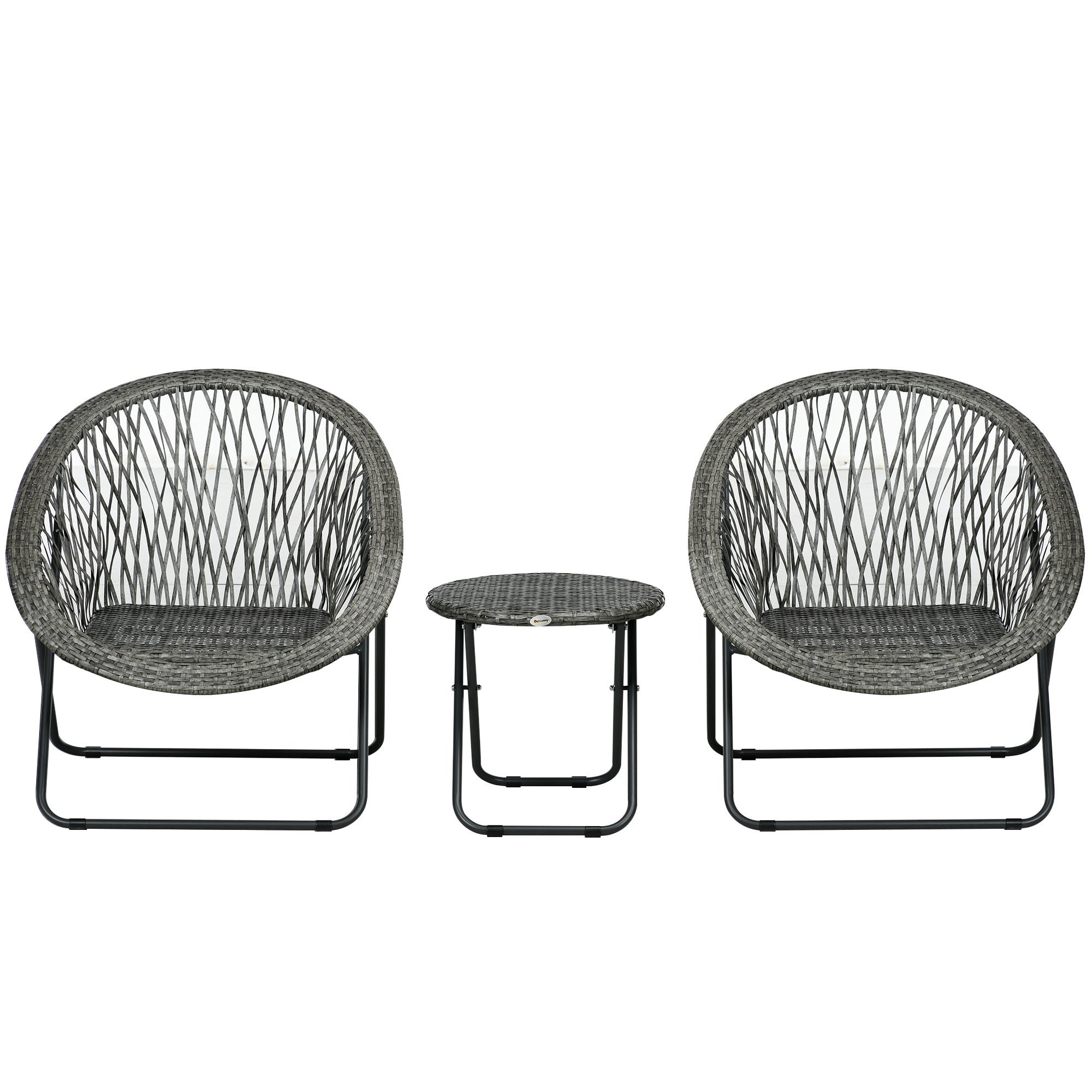 Poly Rattan Garden Furniture Set, Foldable Outdoor Seating for 2 Persons, 3-Piece Patio Furniture with 2 Chairs, Table, Weatherproof Patio Furniture for Garden, Patio, Grey