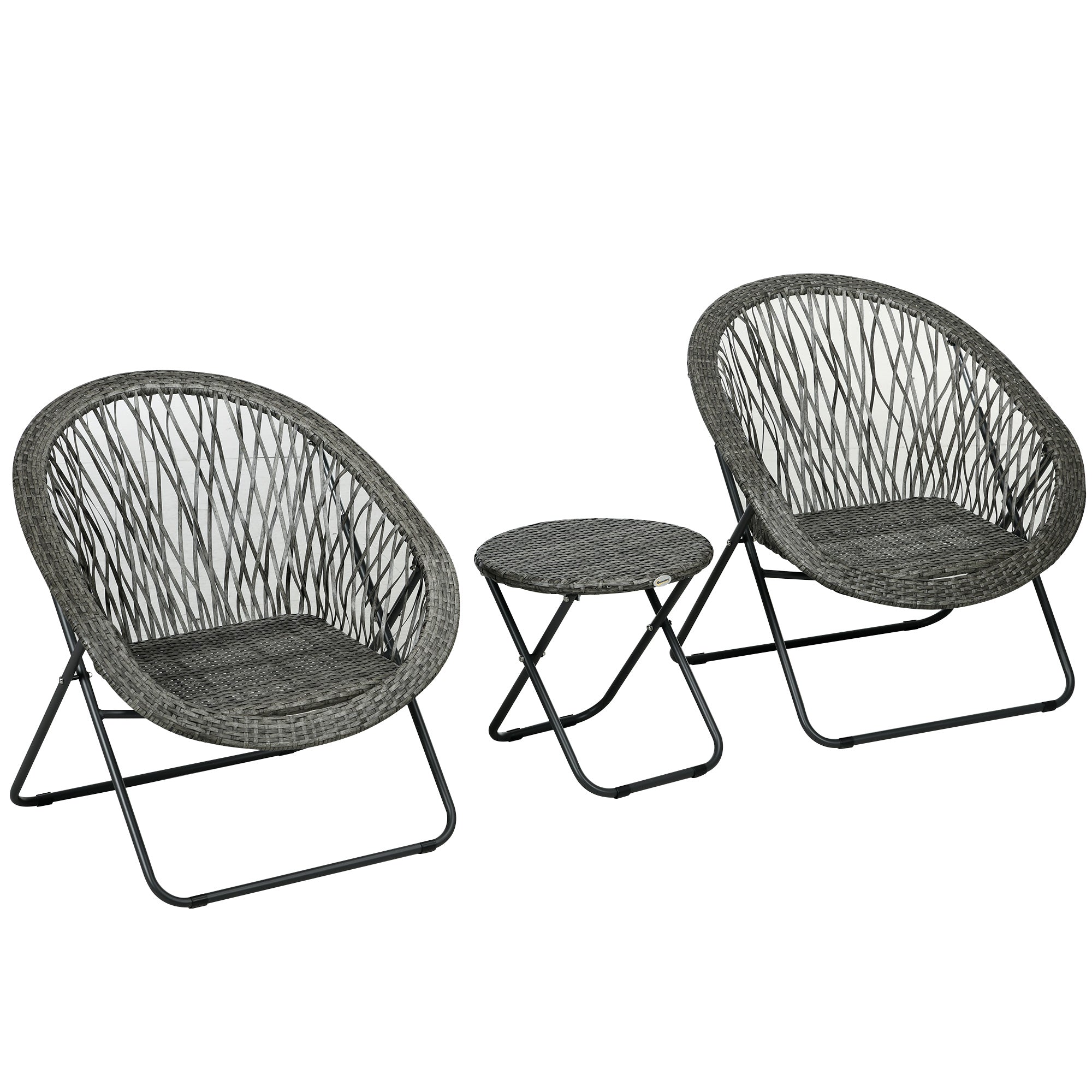 Poly Rattan Garden Furniture Set, Foldable Outdoor Seating for 2 Persons, 3-Piece Patio Furniture with 2 Chairs, Table, Weatherproof Patio Furniture for Garden, Patio, Grey