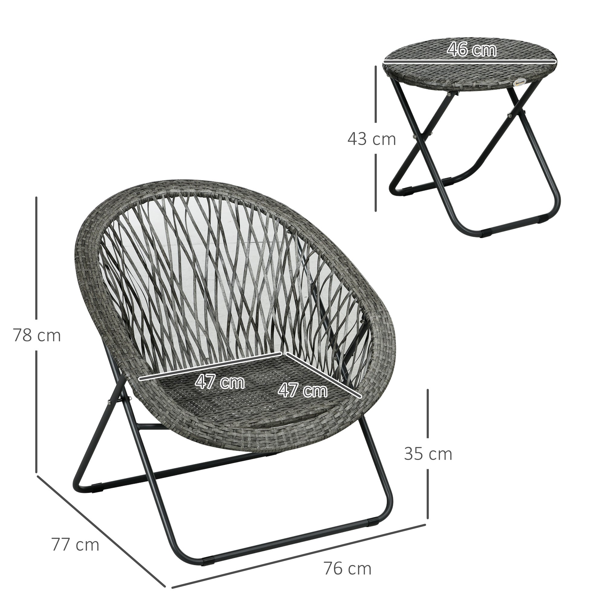 Poly Rattan Garden Furniture Set, Foldable Outdoor Seating for 2 Persons, 3-Piece Patio Furniture with 2 Chairs, Table, Weatherproof Patio Furniture for Garden, Patio, Grey