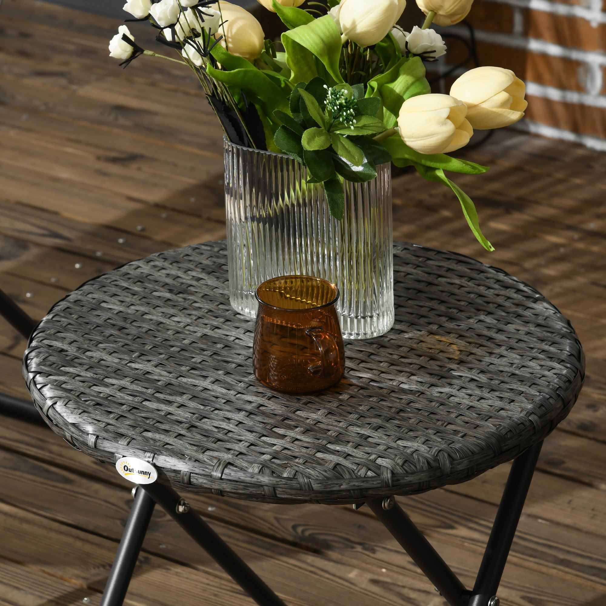 Poly Rattan Garden Furniture Set, Foldable Outdoor Seating for 2 Persons, 3-Piece Patio Furniture with 2 Chairs, Table, Weatherproof Patio Furniture for Garden, Patio, Grey