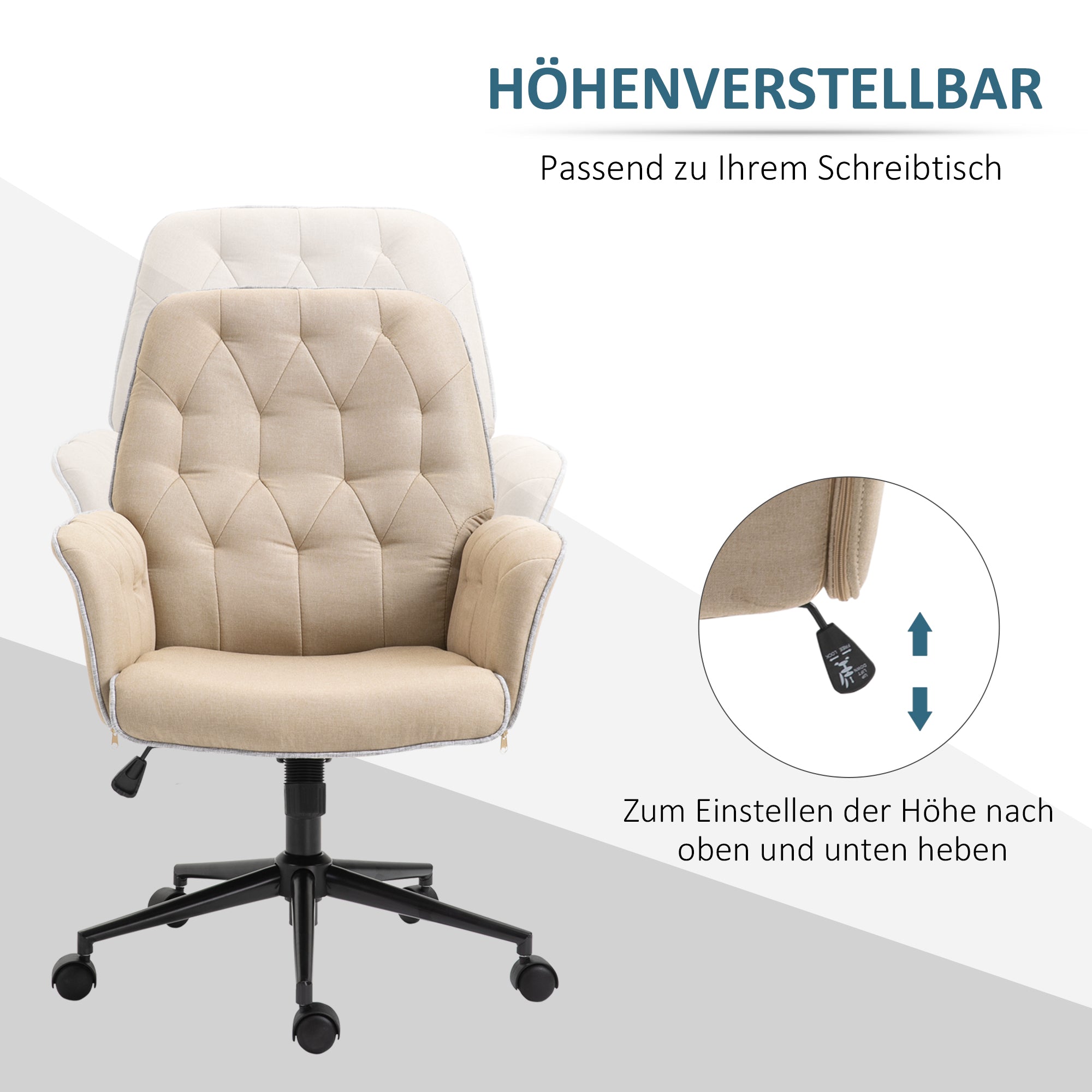 Office Chair with Rocking Function Swivel Chair Home Office Chair Height Adjustable Desk Chair Computer Chair Work Chair with Arms 360° Rotating Wheels Foam Beige 66 x 69 x 89.5-97 cm