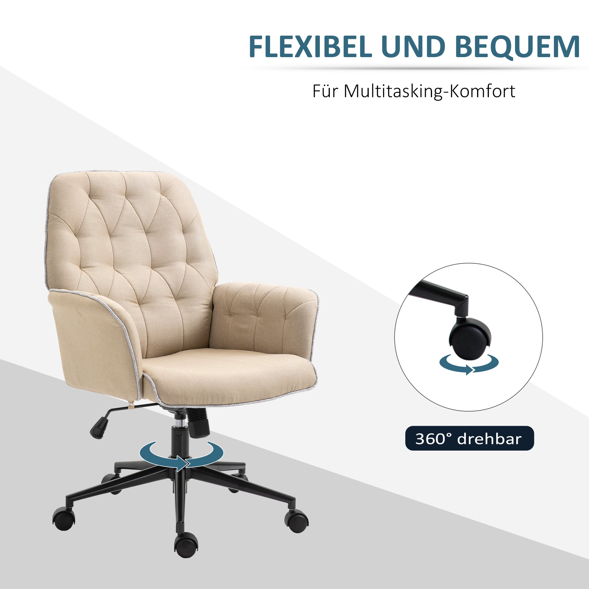 Office Chair with Rocking Function Swivel Chair Home Office Chair Height Adjustable Desk Chair Computer Chair Work Chair with Arms 360° Rotating Wheels Foam Beige 66 x 69 x 89.5-97 cm