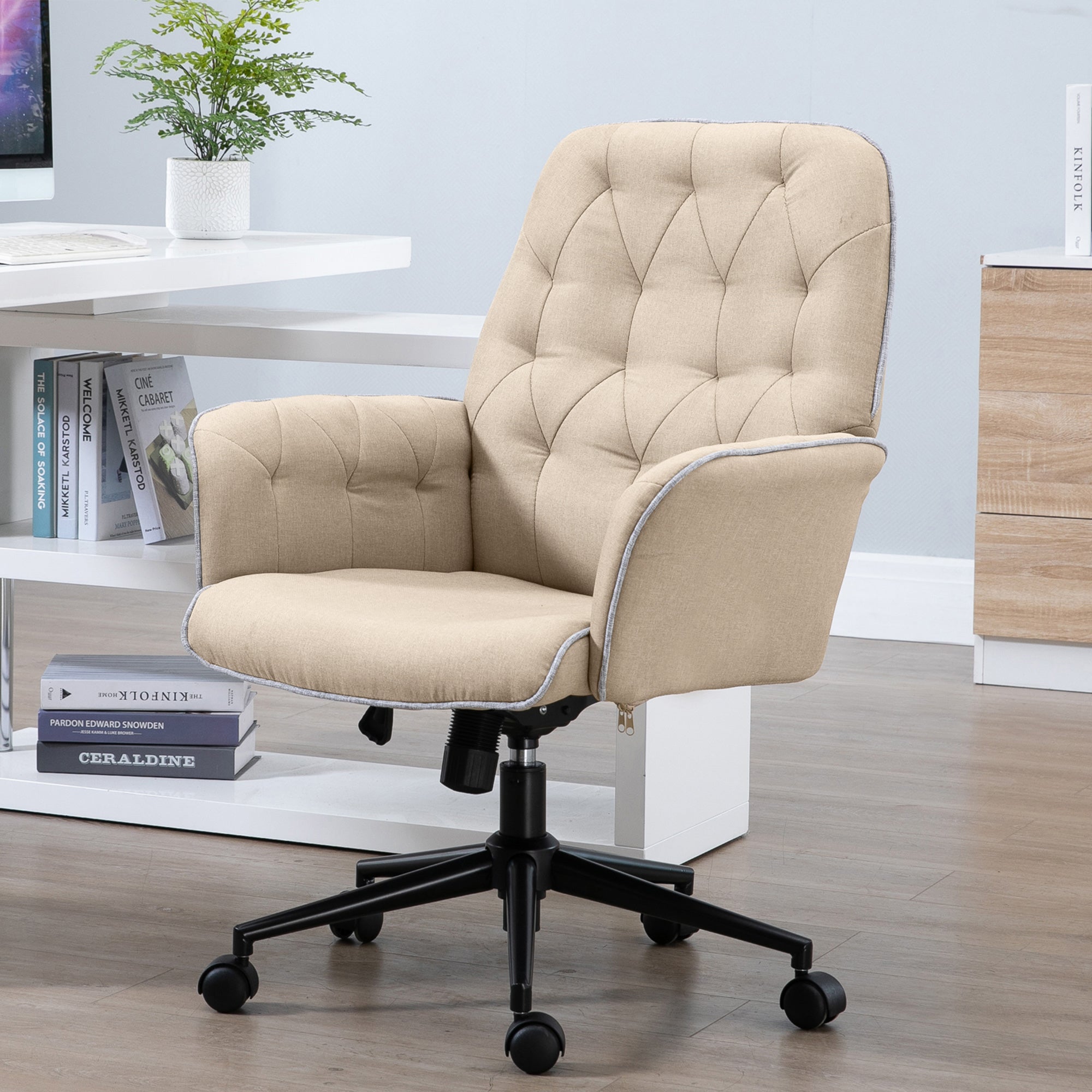 Office Chair with Rocking Function Swivel Chair Home Office Chair Height Adjustable Desk Chair Computer Chair Work Chair with Arms 360° Rotating Wheels Foam Beige 66 x 69 x 89.5-97 cm