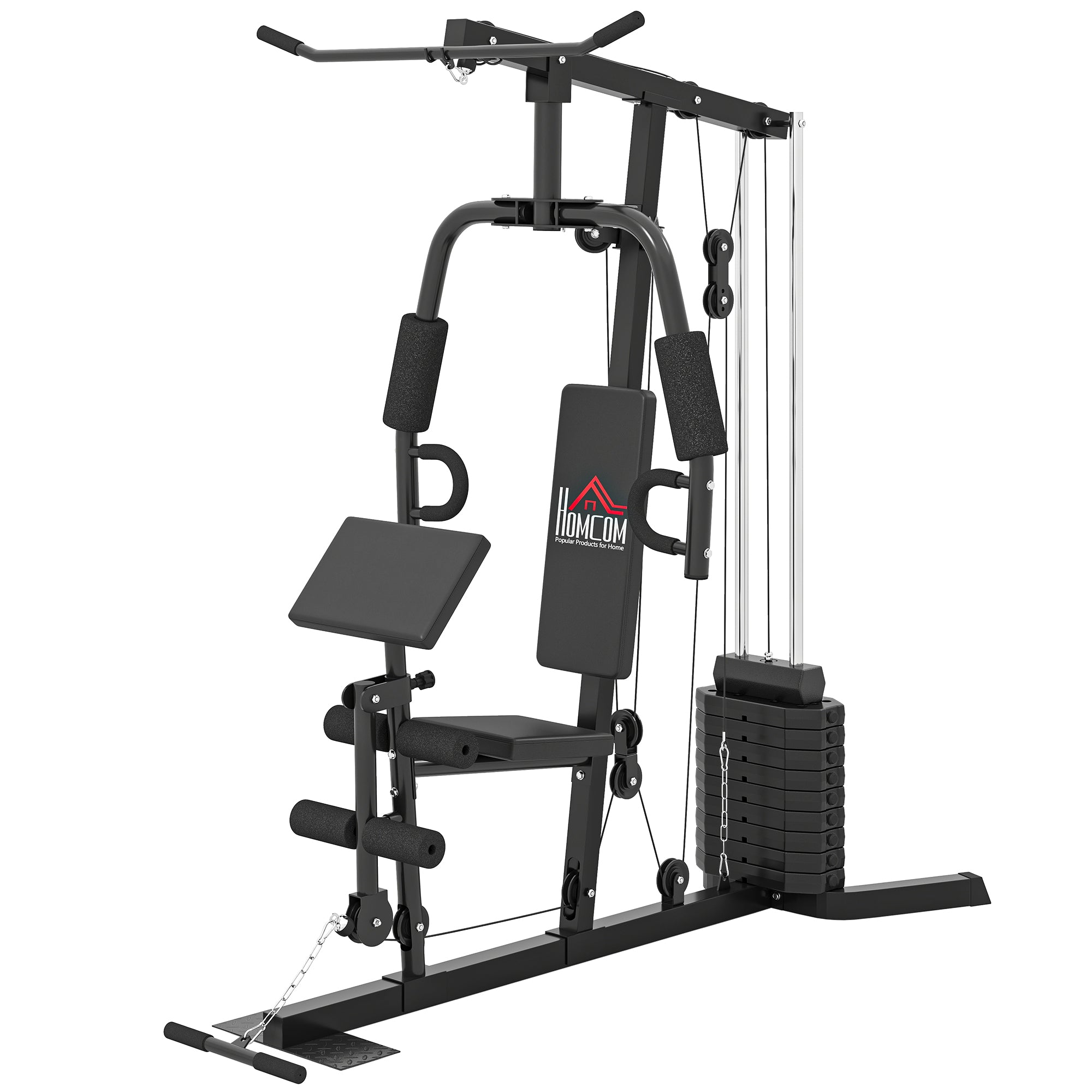 Compact Power Station, Multifunctional Fitness Station, Multi-Station with Butterfly, Bicep Curl, Pull-up, Leg Extension, 45 kg Weight Block Strength Training Black