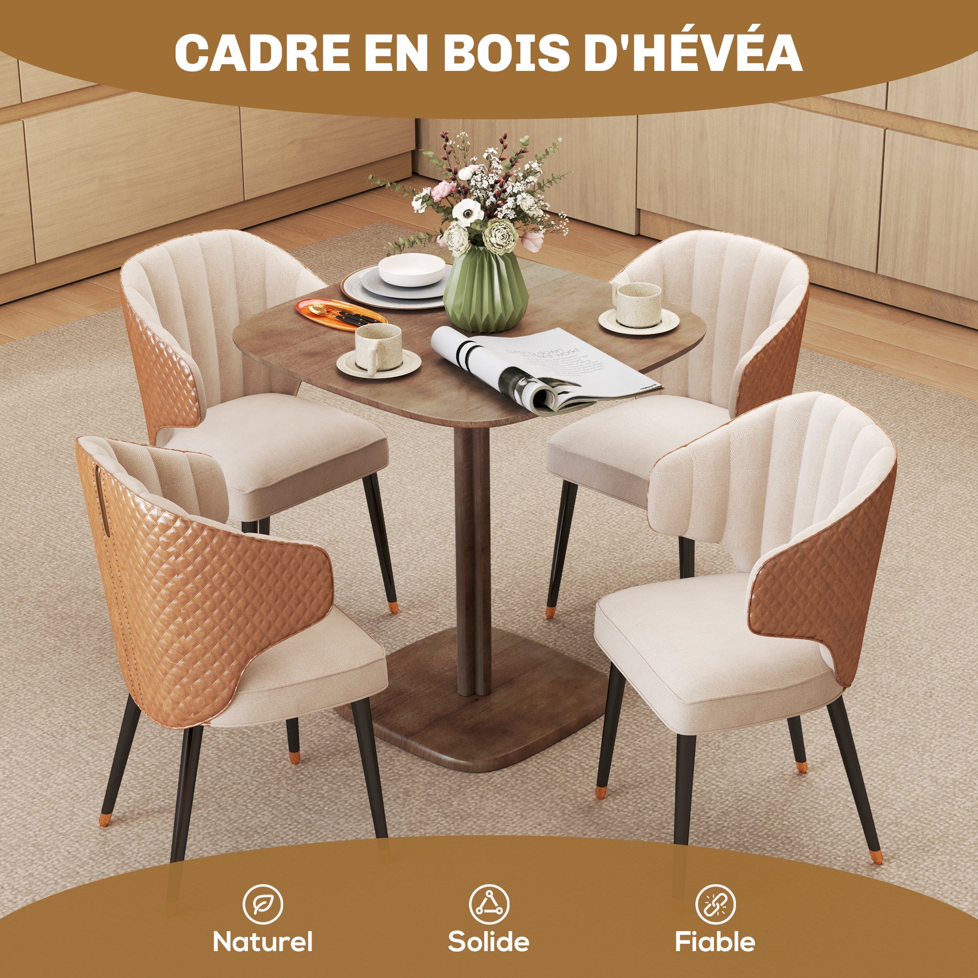 Dining Table for 4 persons modern style kitchen table with wood grain top, 70 x 70 cm, brown