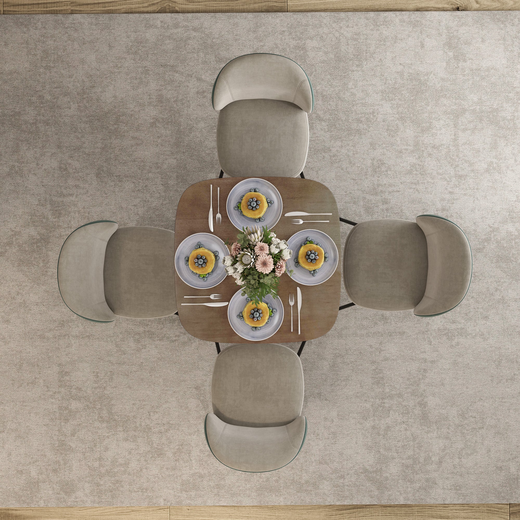 Dining Table for 4 persons modern style kitchen table with wood grain top, 70 x 70 cm, brown